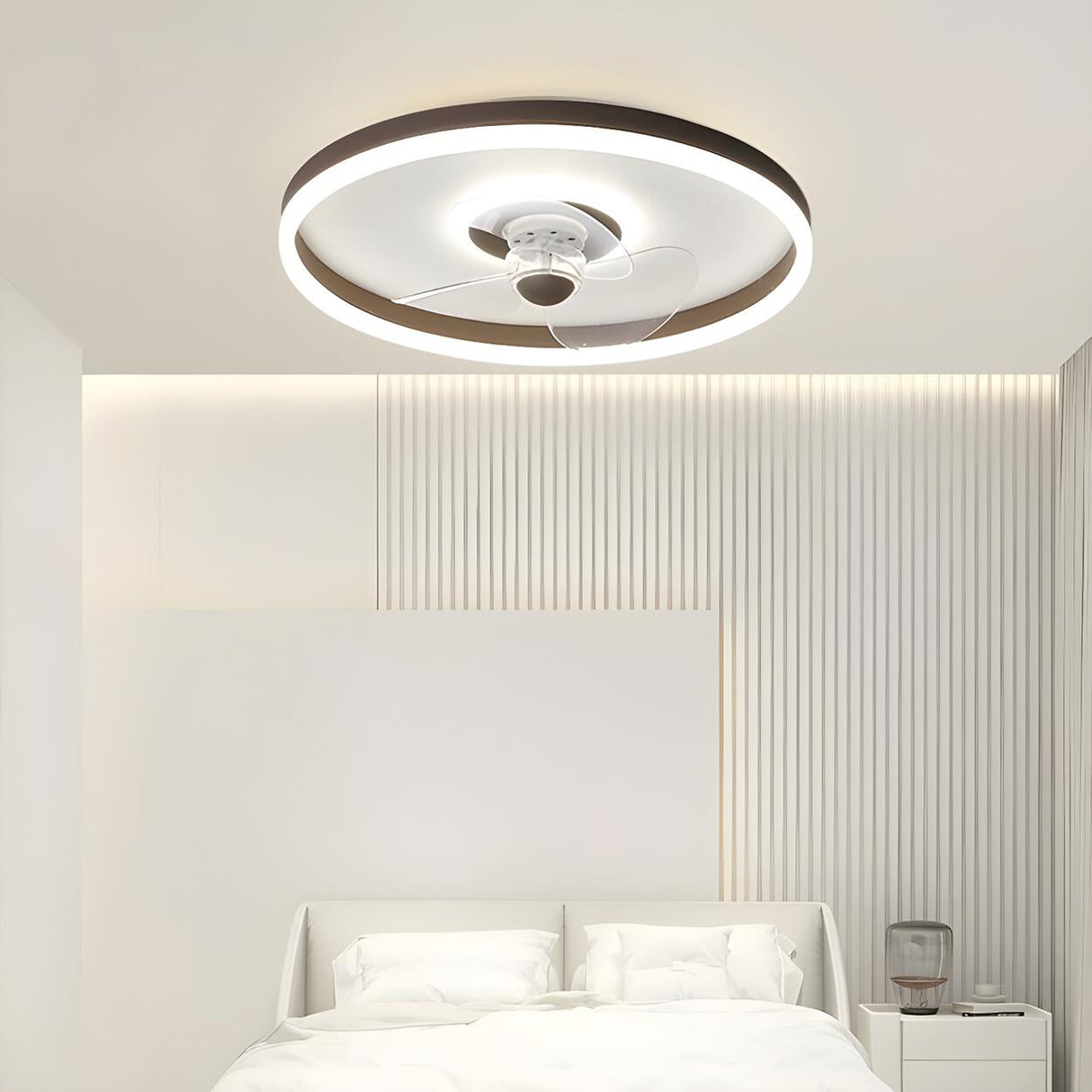 Round Flush Mount Modern Ceiling Fan with LED Light Image - 4