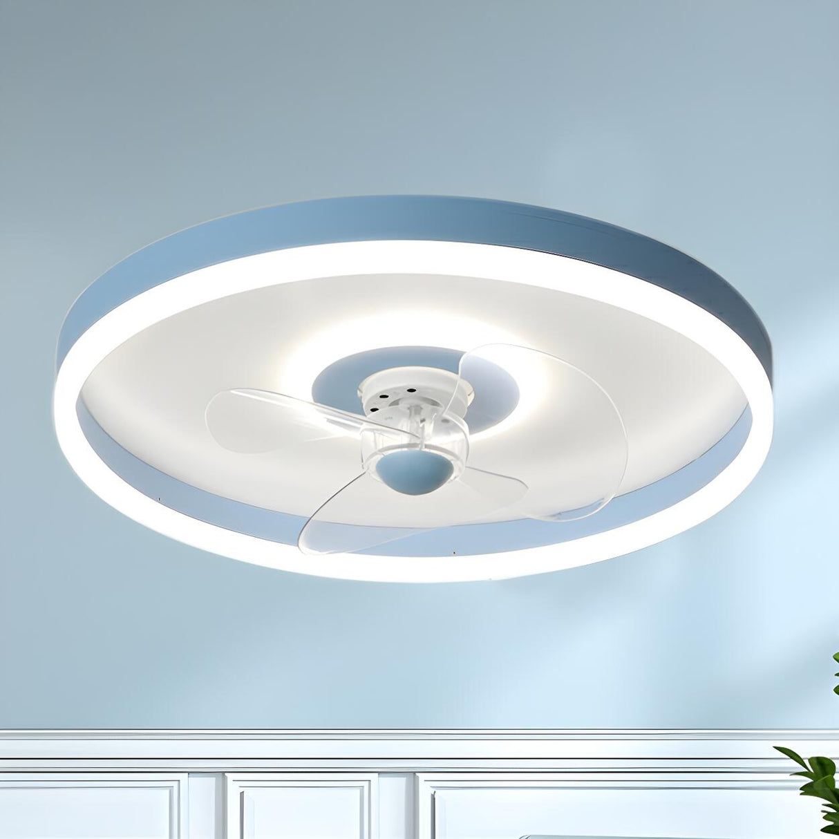 Round Flush Mount Modern Ceiling Fan with LED Light Image - 5