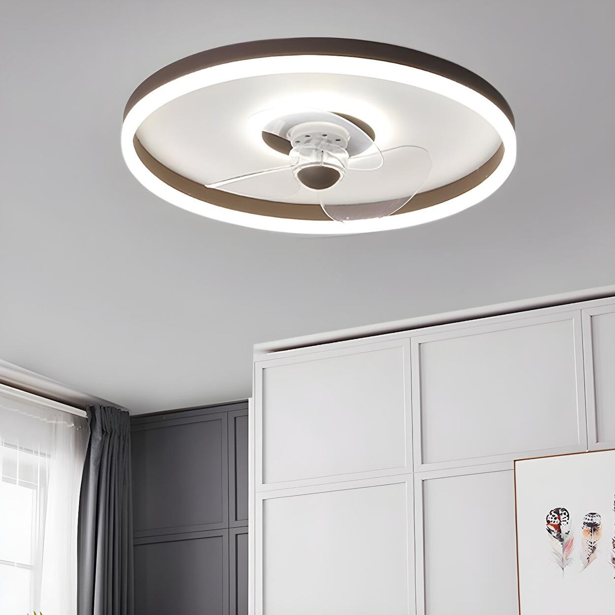 Round Flush Mount Modern Ceiling Fan with LED Light Image - 6