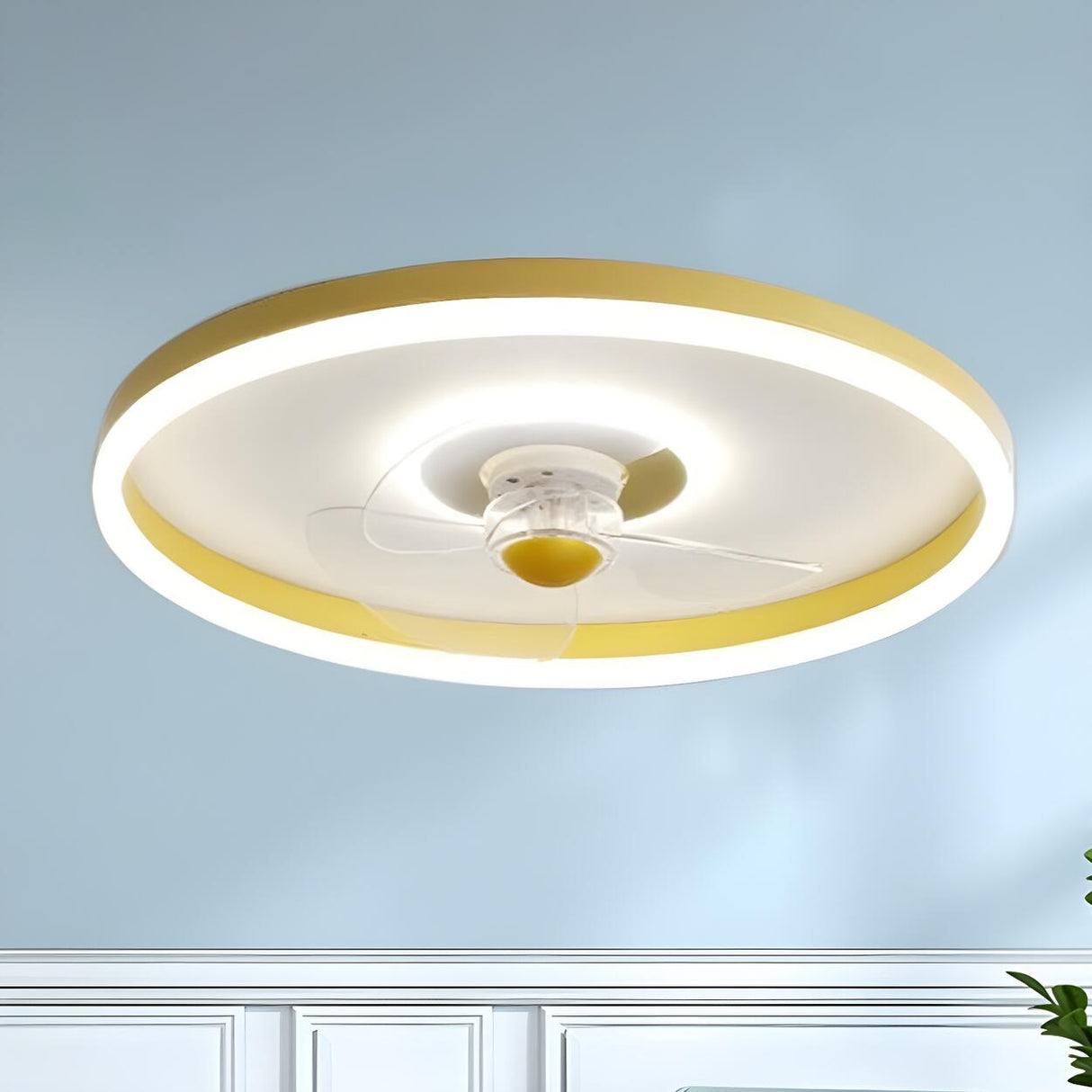 Round Flush Mount Modern Ceiling Fan with LED Light Image - 7