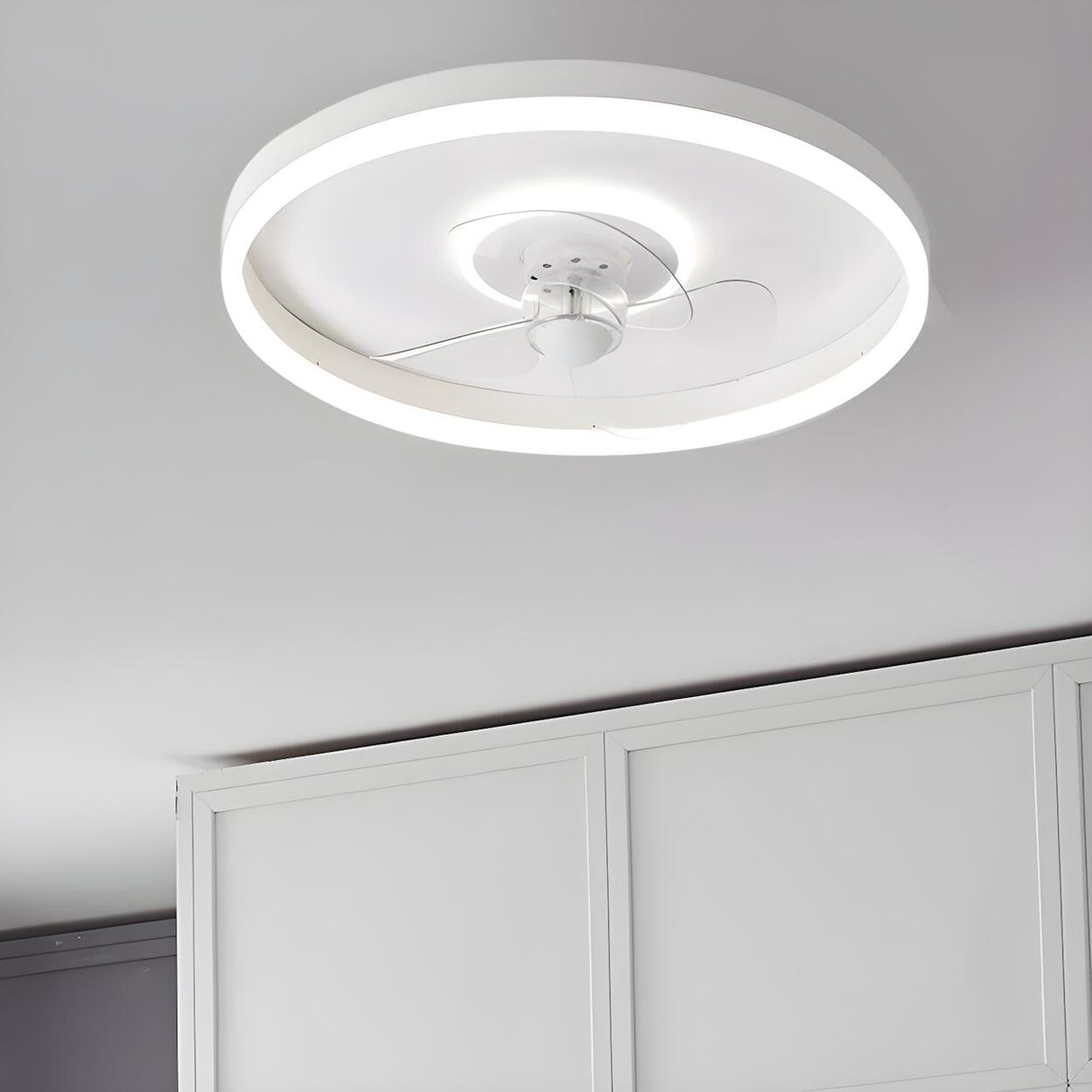 Round Flush Mount Modern Ceiling Fan with LED Light Image - 8