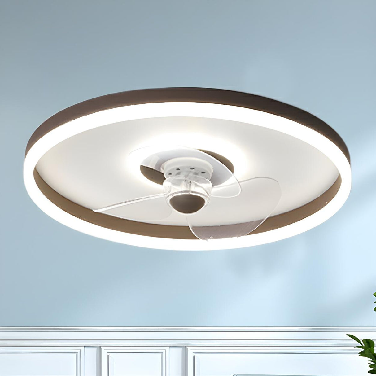 Round Flush Mount Modern Ceiling Fan with LED Light Image - 9