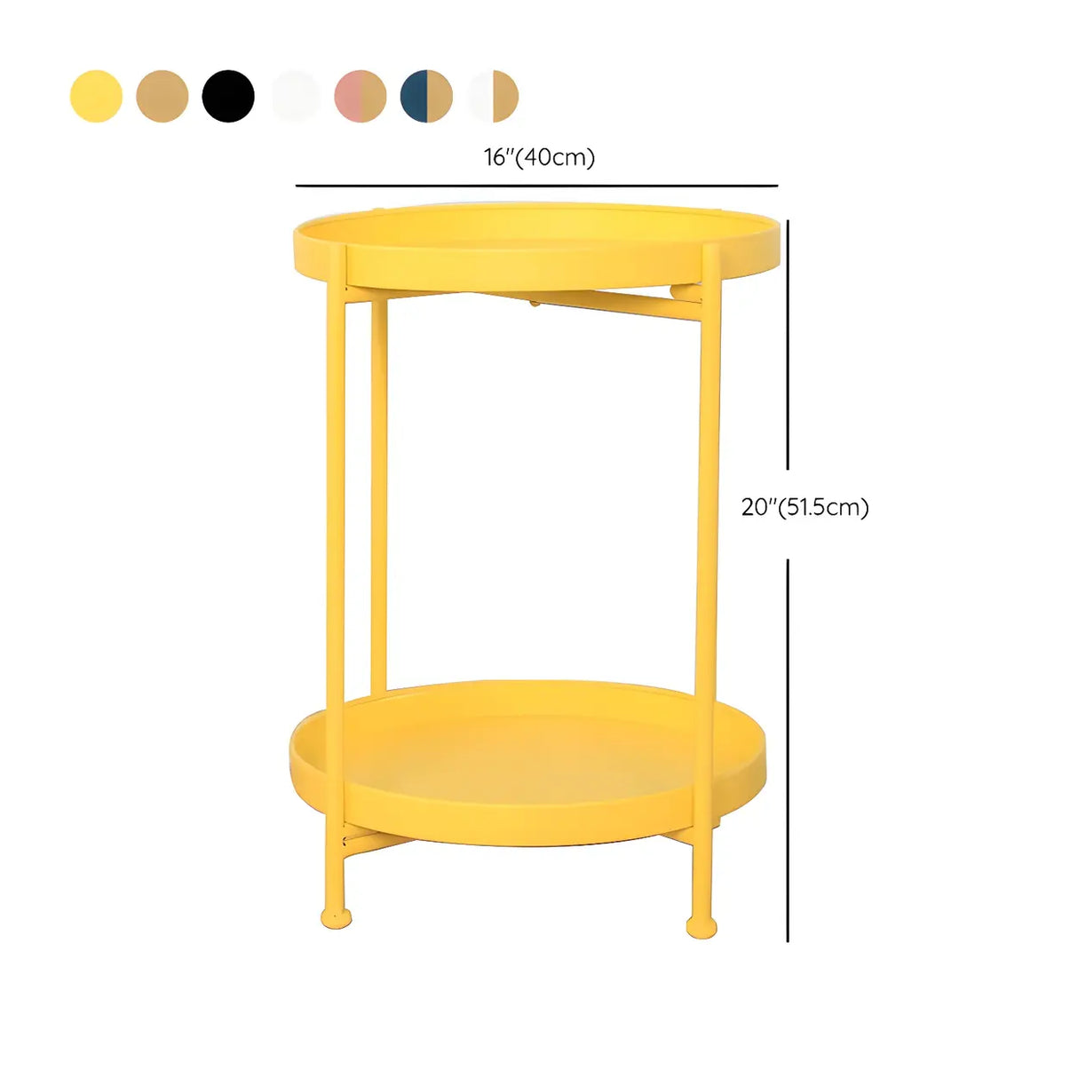 Round Iron Black Tray Top Storage Side Table with Shelf