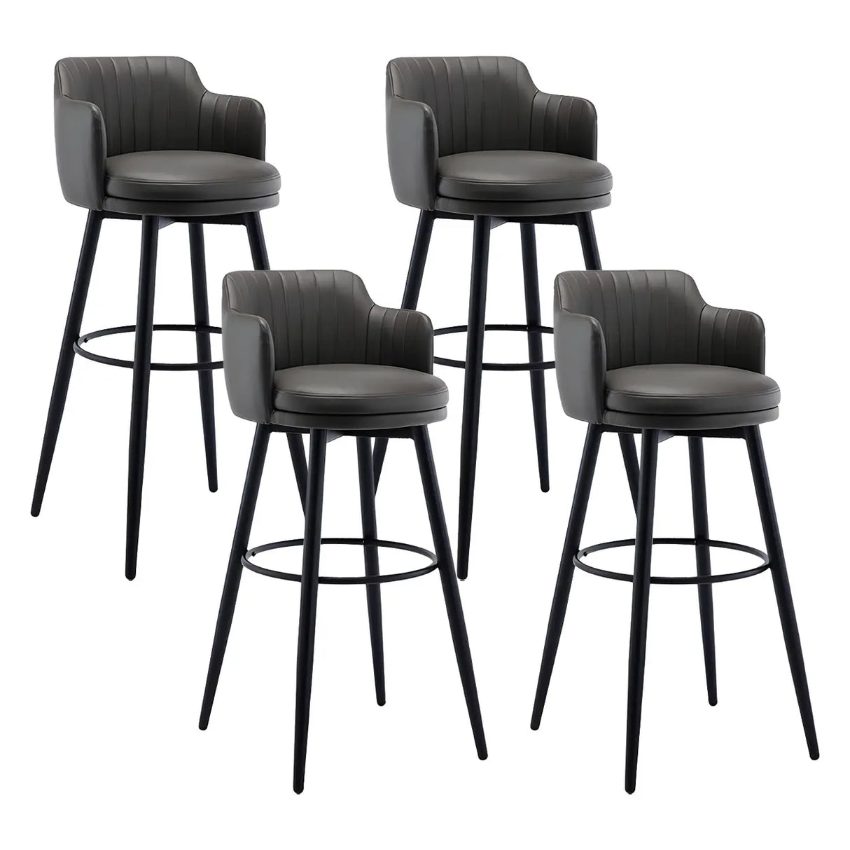 Round Leather Backrest Arm Black Iron Base Bar Stool Image - 10