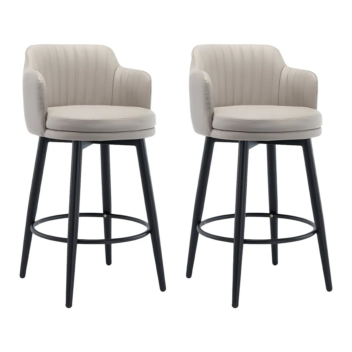 Round Leather Backrest Arm Black Iron Base Bar Stool Image - 17