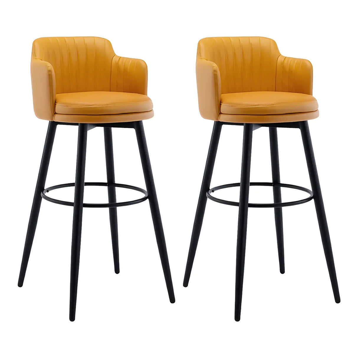 Round Leather Backrest Arm Black Iron Base Bar Stool Image - 19