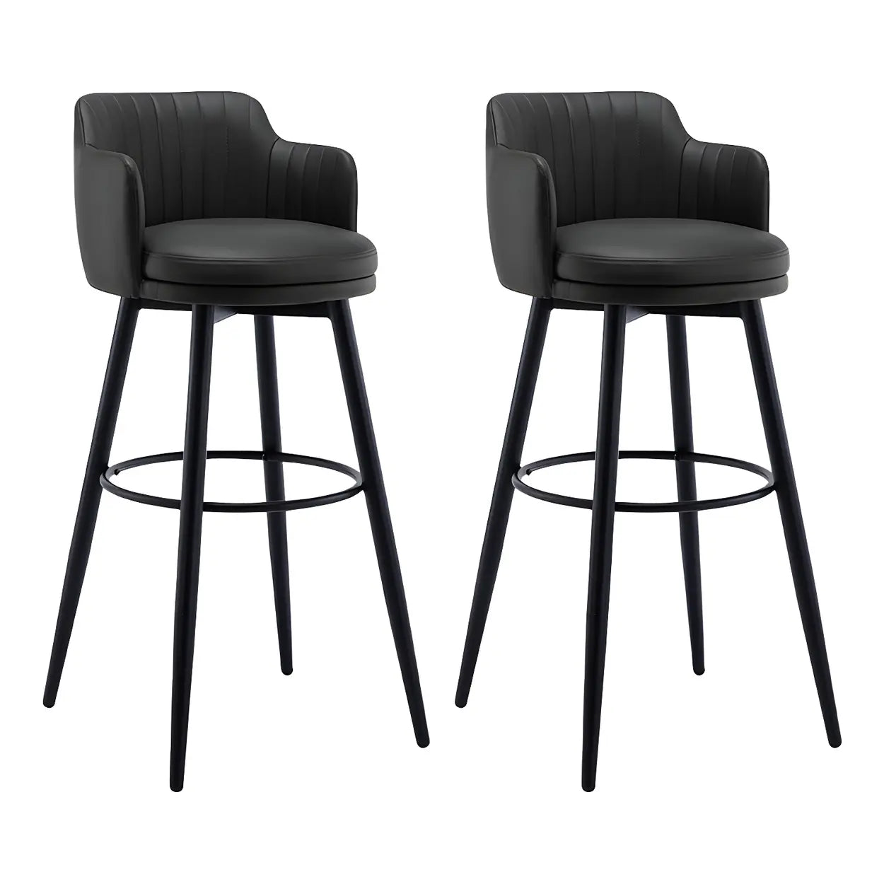 Round Leather Backrest Arm Black Iron Base Bar Stool Image - 21