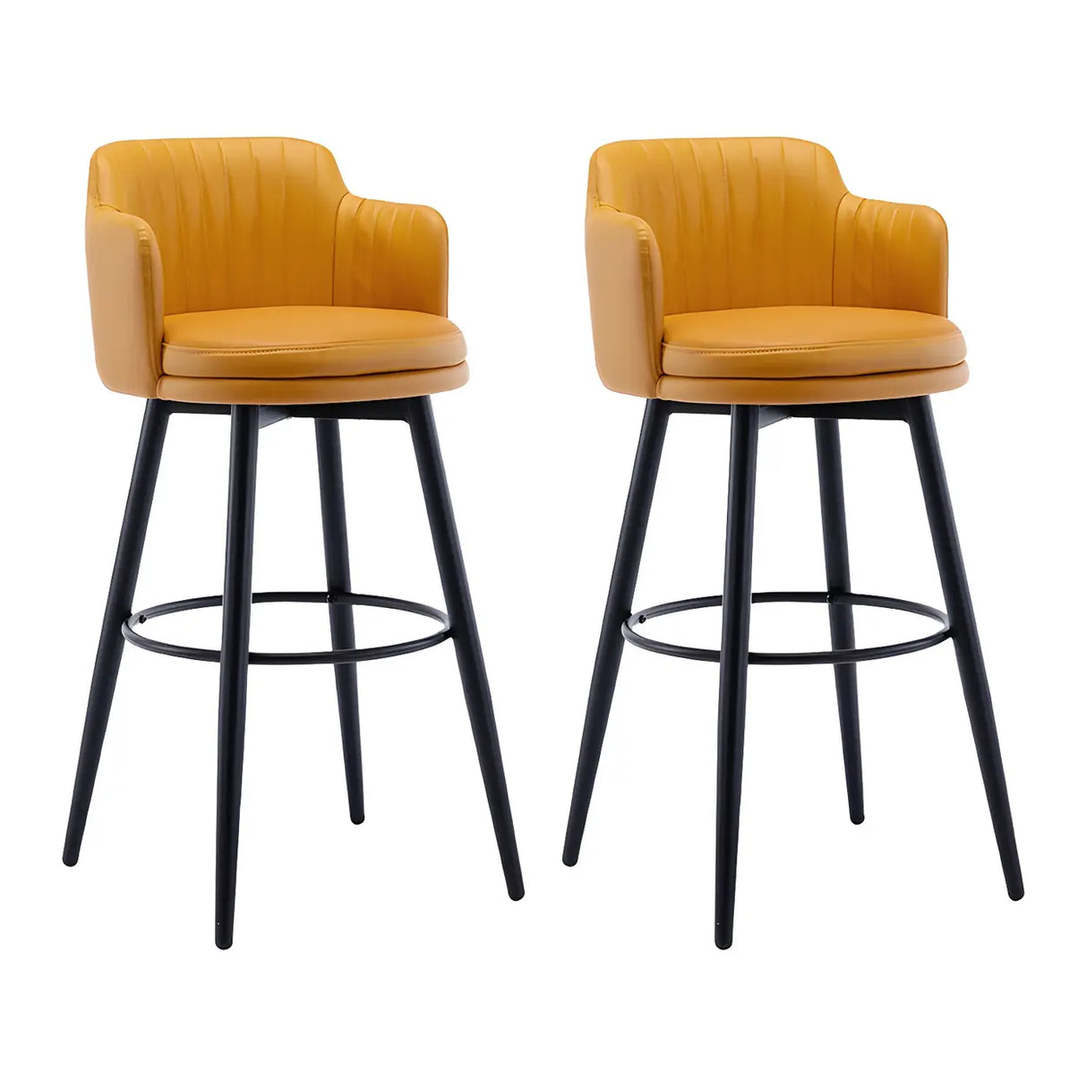 Round Leather Backrest Arm Black Iron Base Bar Stool Image - 23