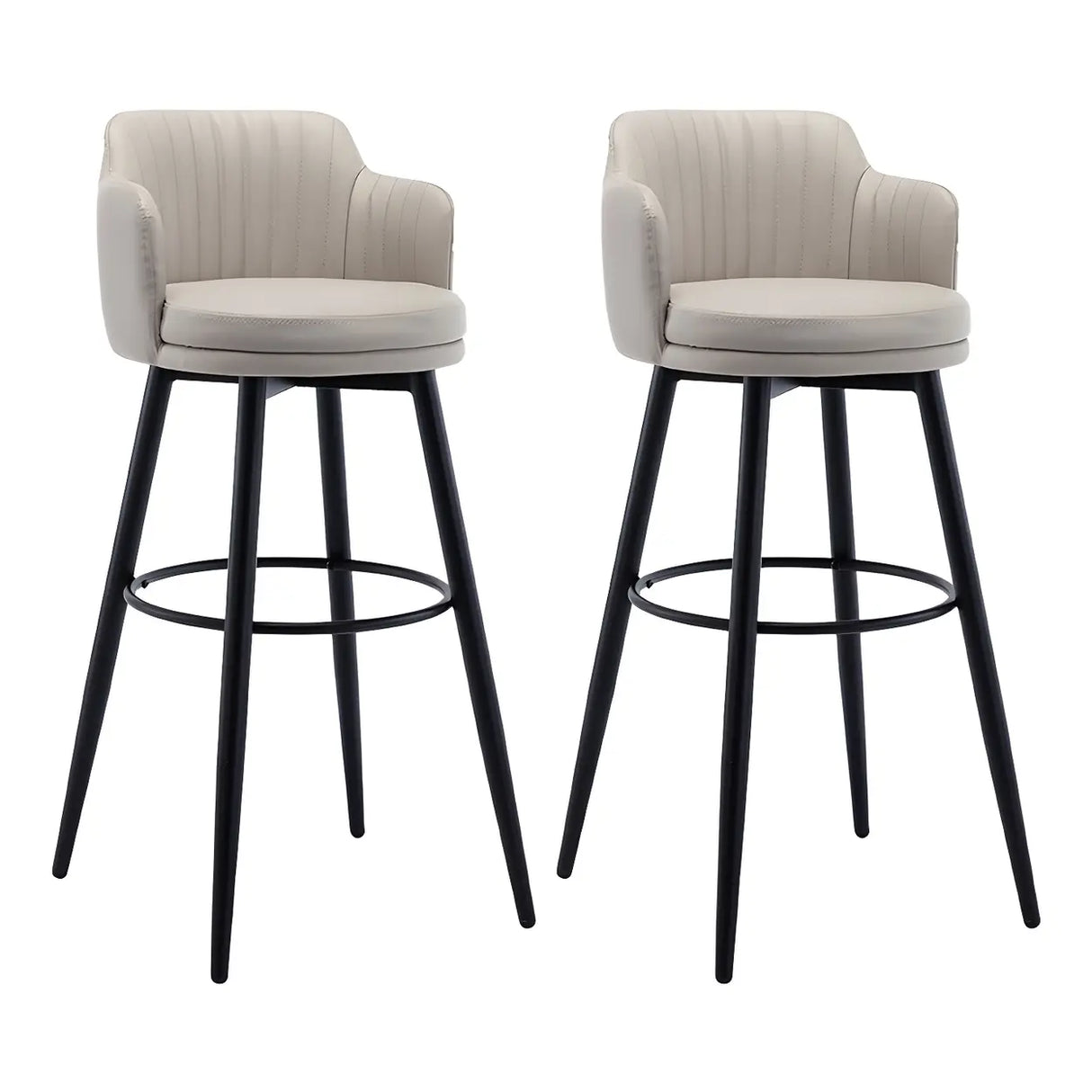 Round Leather Backrest Arm Black Iron Base Bar Stool Image - 25