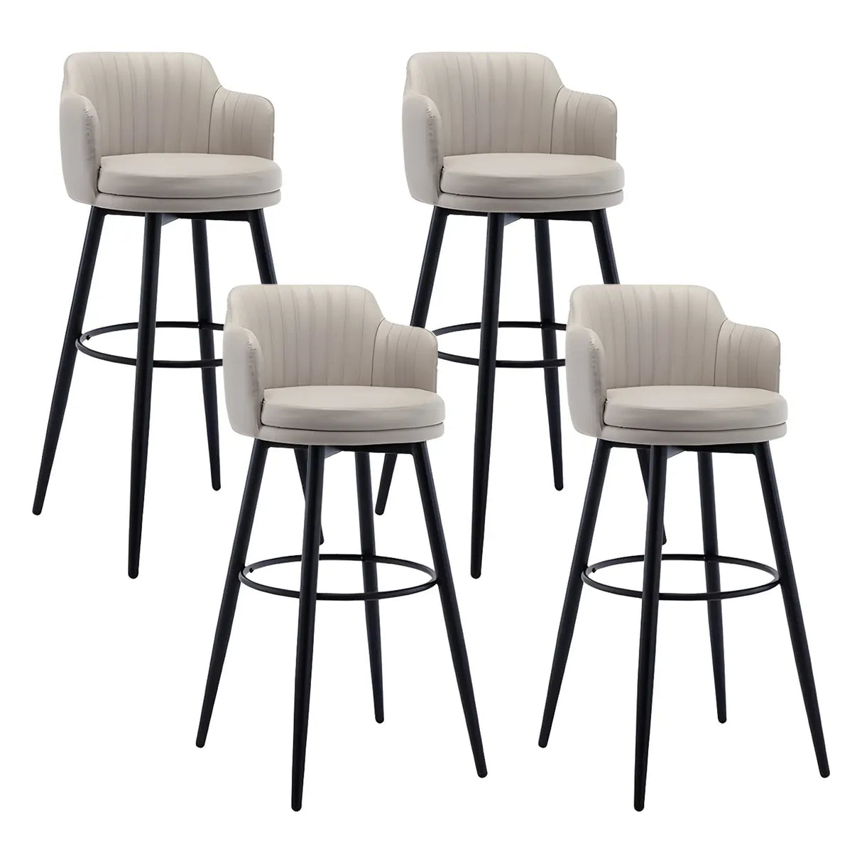 Round Leather Backrest Arm Black Iron Base Bar Stool Image - 26