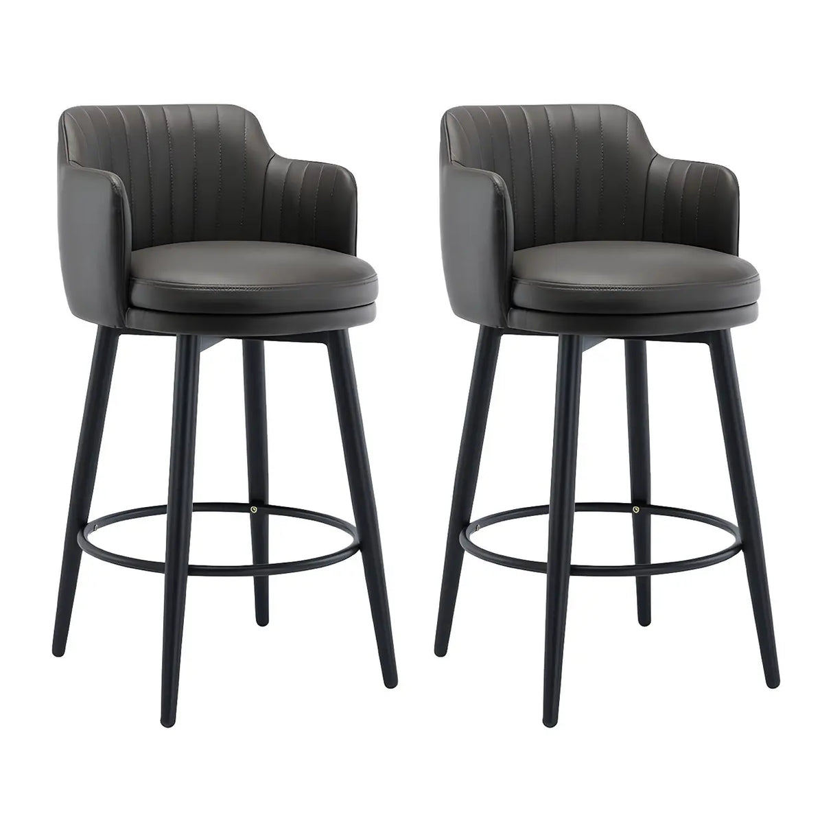 Round Leather Backrest Arm Black Iron Base Bar Stool Image - 31