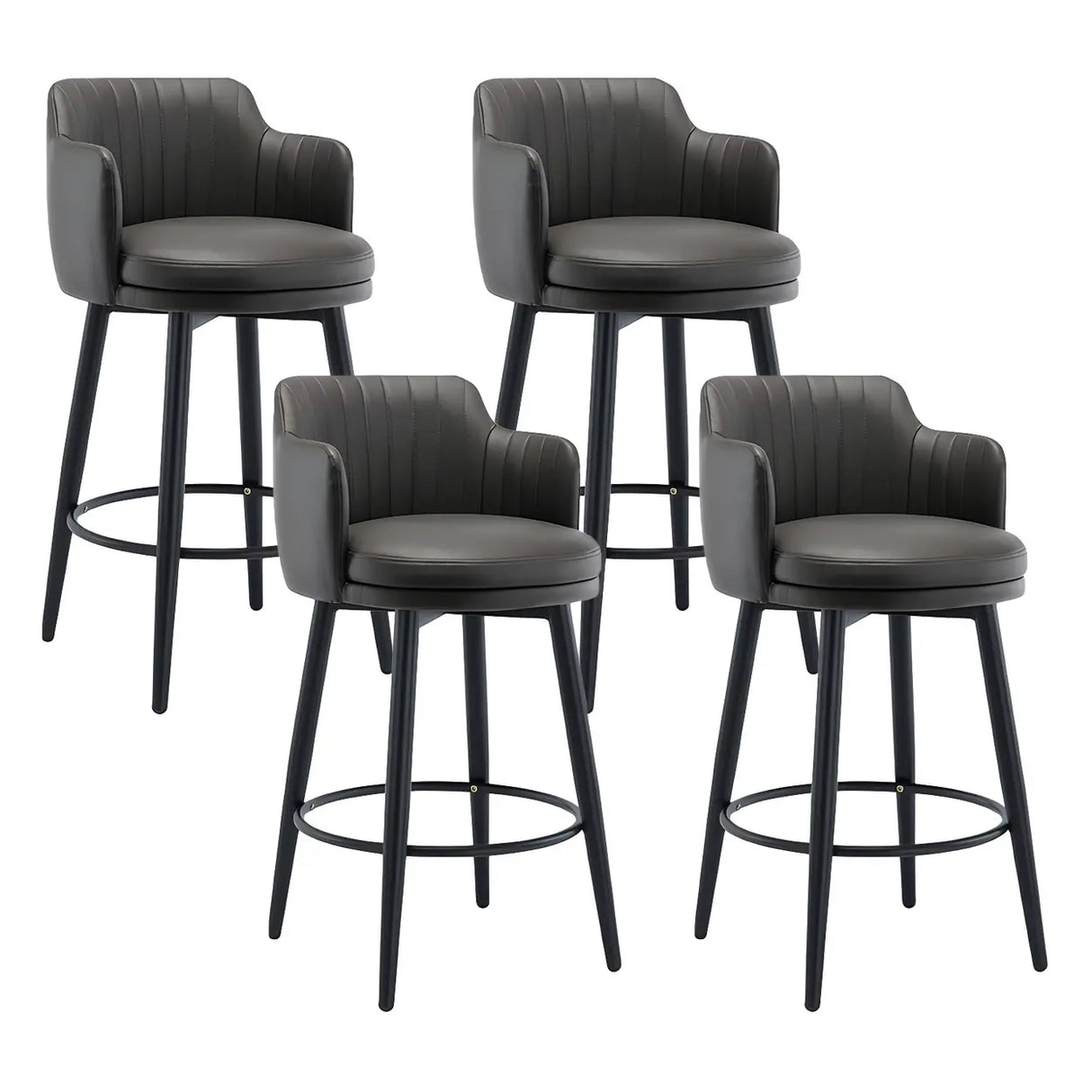 Round Leather Backrest Arm Black Iron Base Bar Stool Image - 32