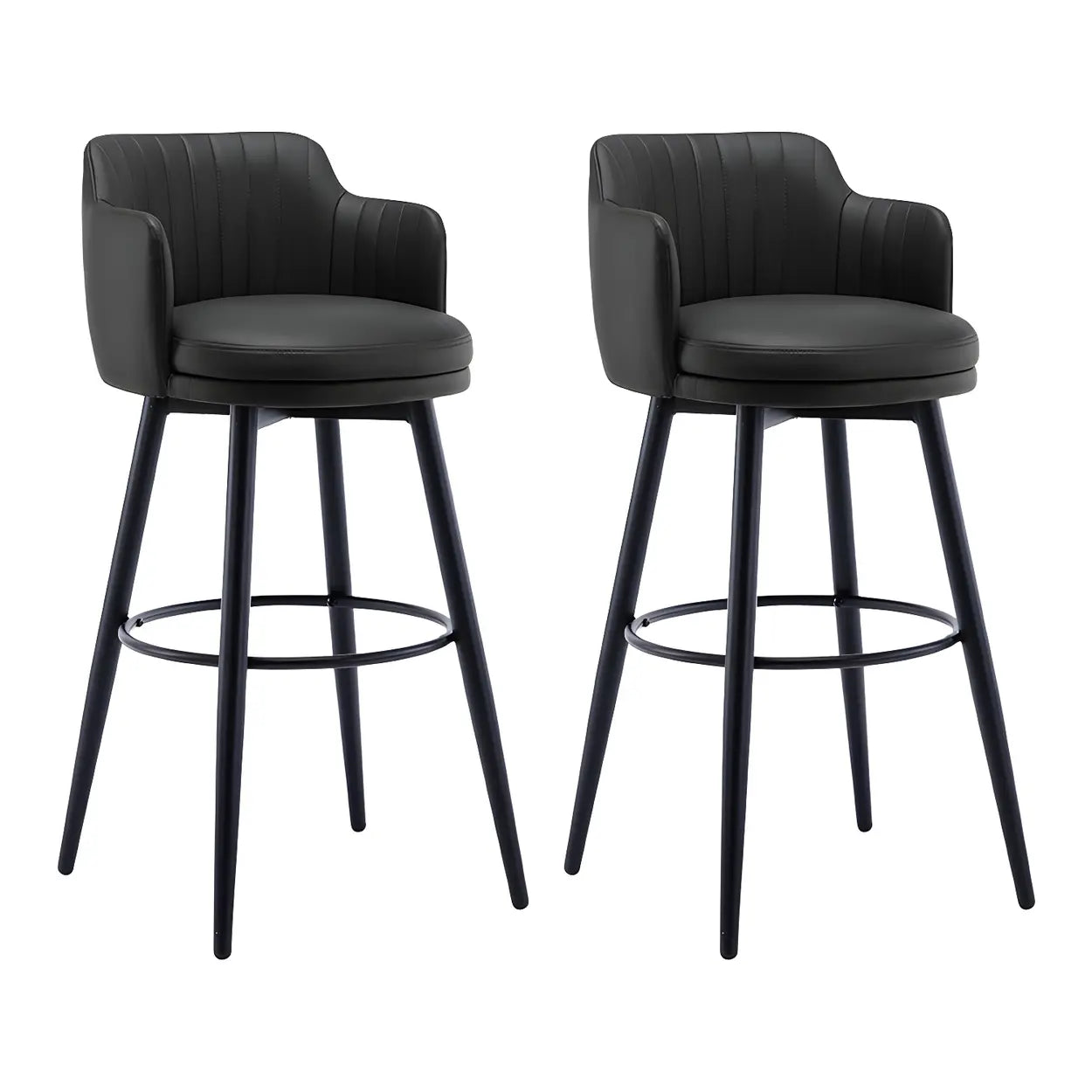 Round Leather Backrest Arm Black Iron Base Bar Stool Image - 33