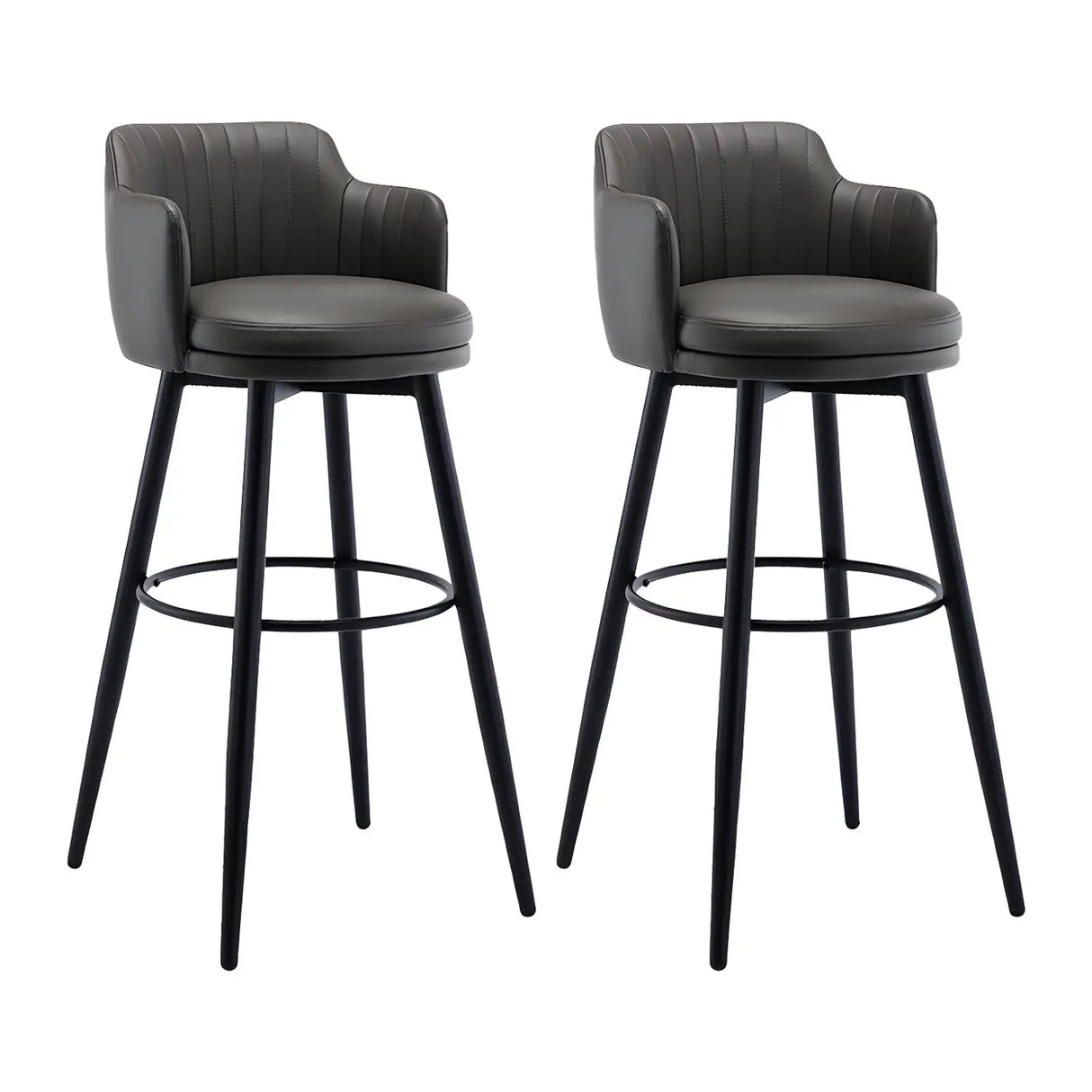 Round Leather Backrest Arm Black Iron Base Bar Stool Image - 8