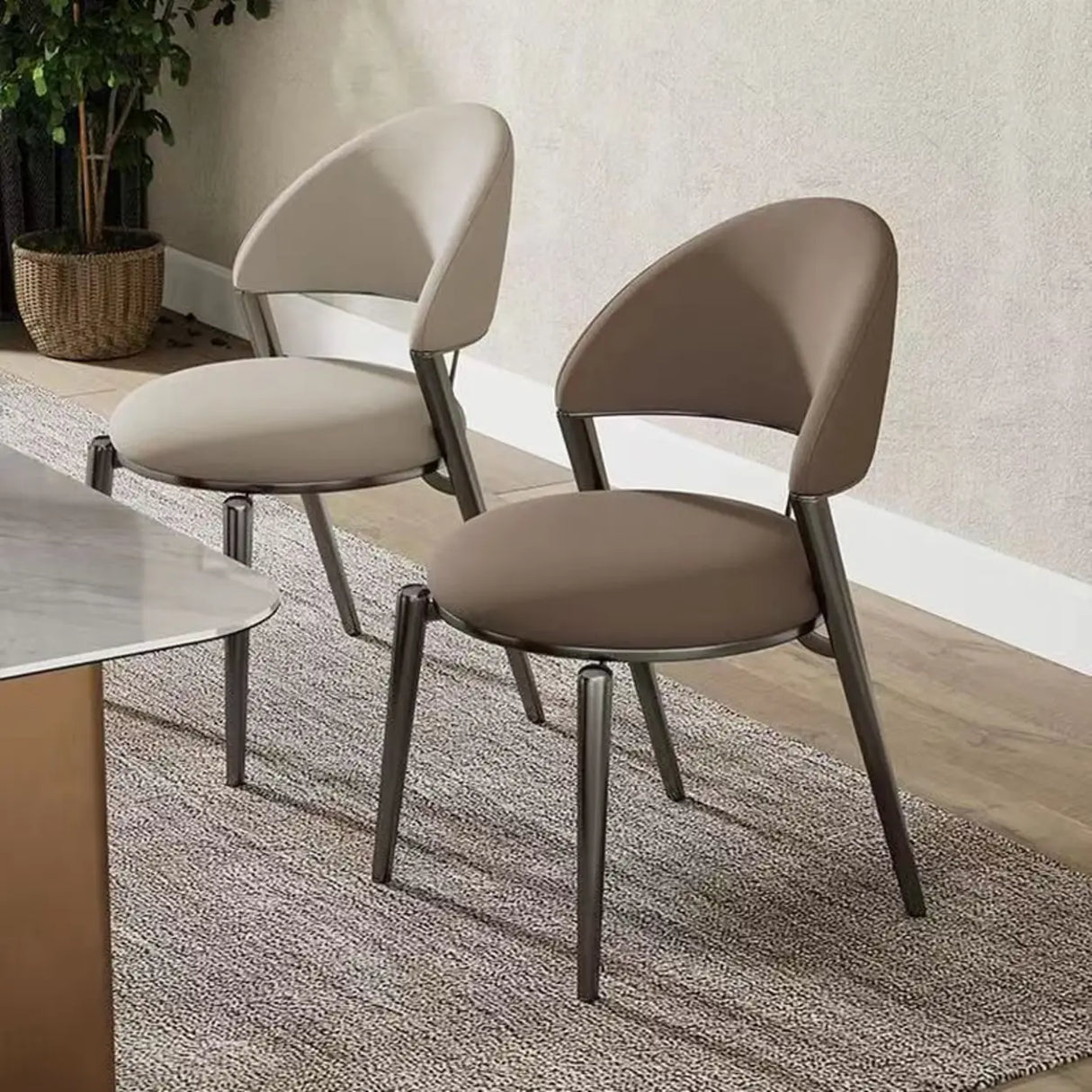 Round Leather Curved Back Metal Dining Chairs Grey Image - 11