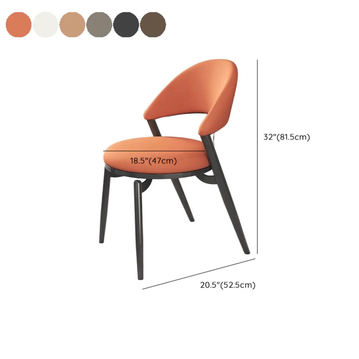 Round Leather Curved Back Metal Dining Chairs Grey