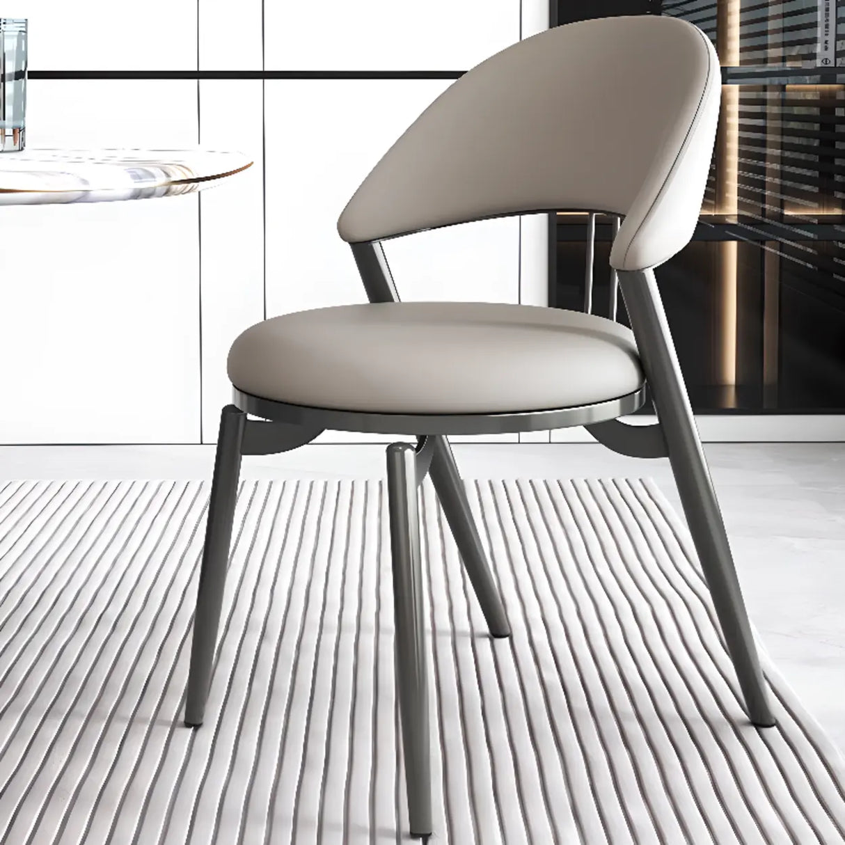 Round Leather Curved Back Metal Dining Chairs Grey Image - 1