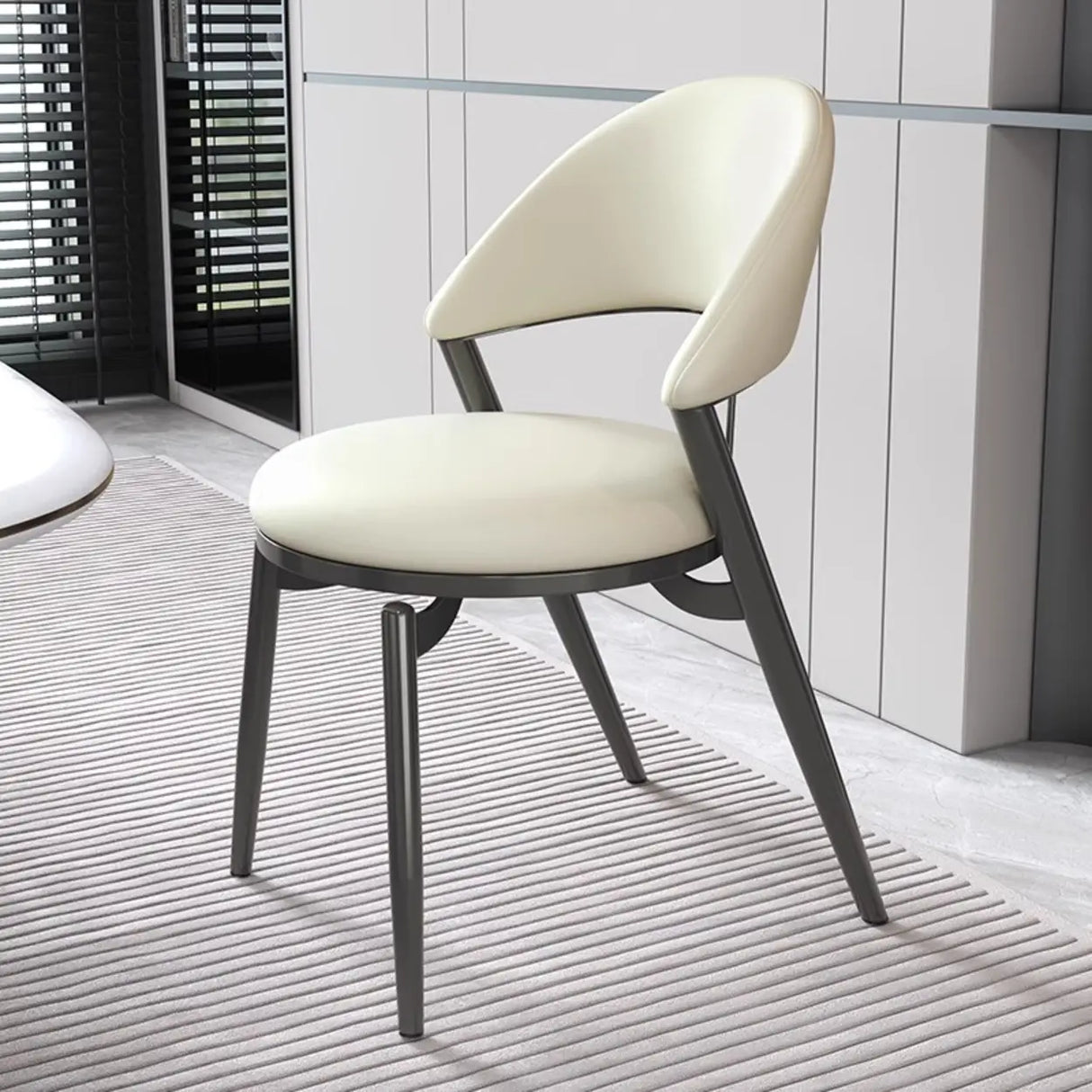 Round Leather Curved Back Metal Dining Chairs Grey Image - 3