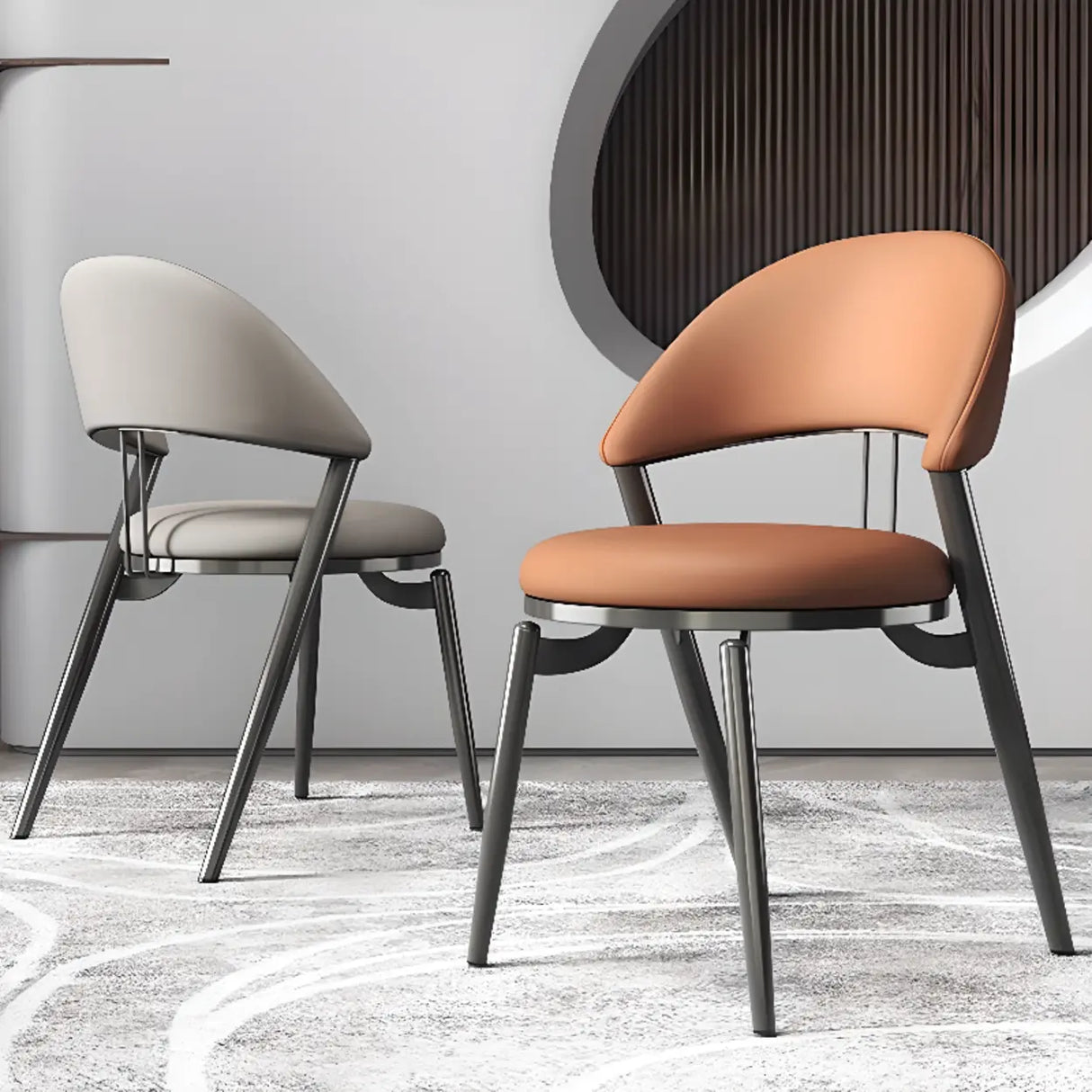 Round Leather Curved Back Metal Dining Chairs Grey Image - 4