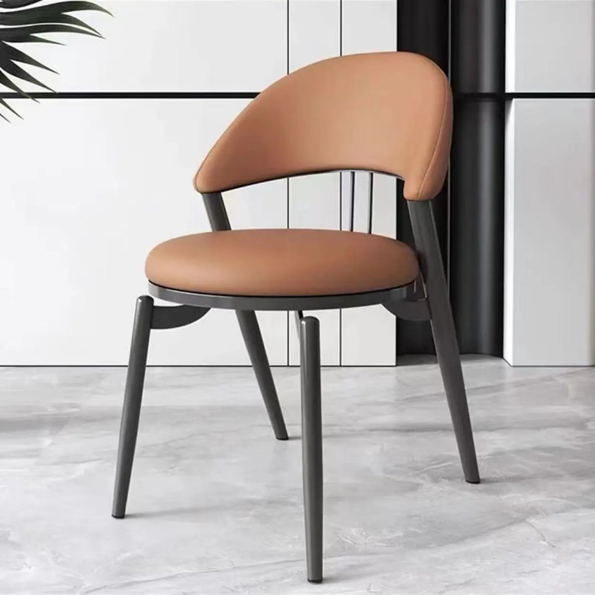 Round Leather Curved Back Metal Dining Chairs Grey Image - 5