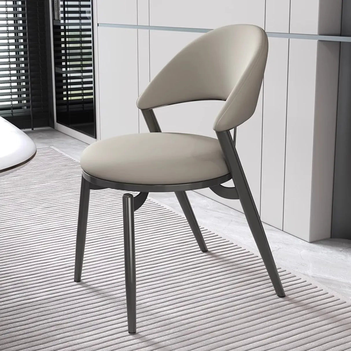 Round Leather Curved Back Metal Dining Chairs Grey Image - 7