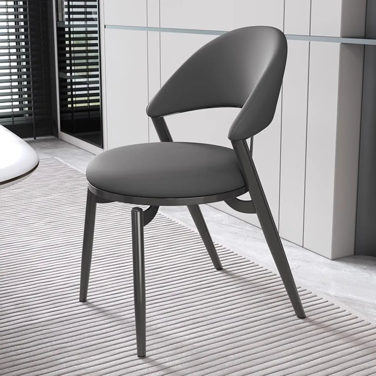 Round Leather Curved Back Metal Dining Chairs Grey Image - 9