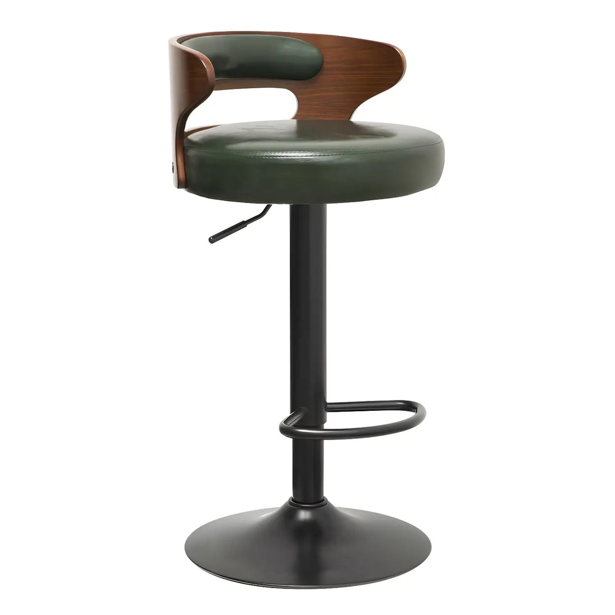 Round Leather Seat Adjustable Pedestal Swivel Bar Stool Image - 7