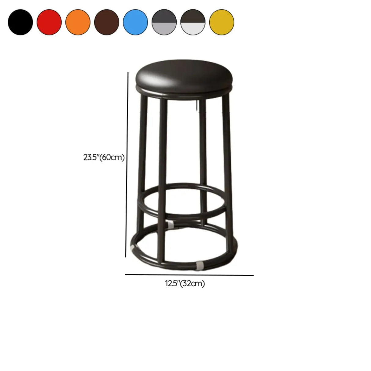 Round Leather Seat Steel Frame Backless Bar Stool