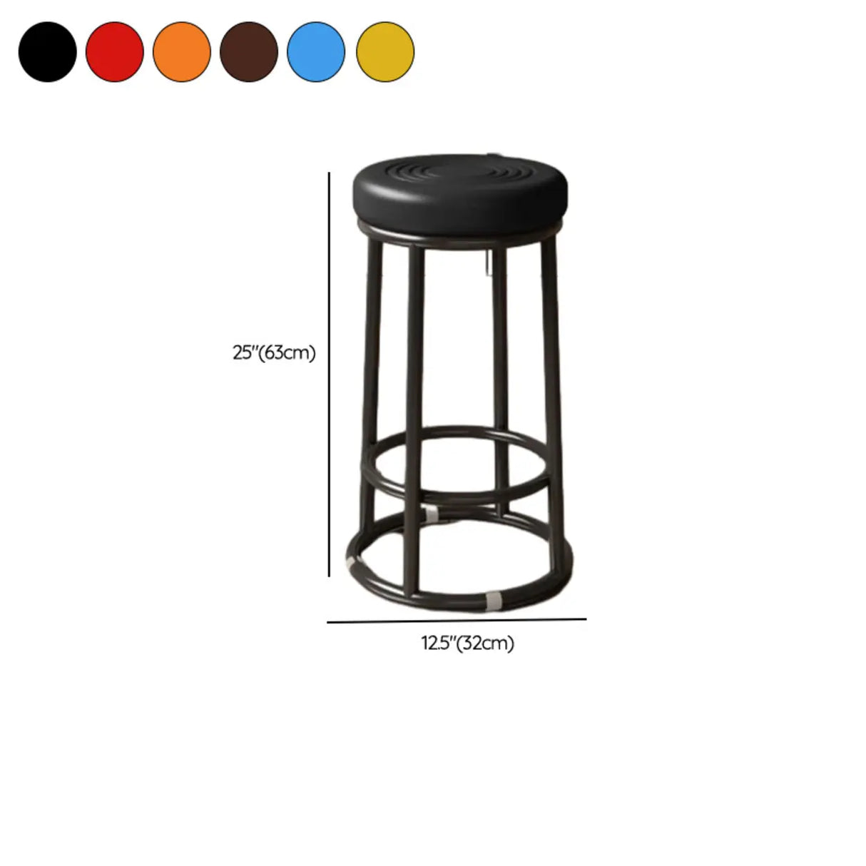 Round Leather Seat Steel Frame Backless Bar Stool Image - 35