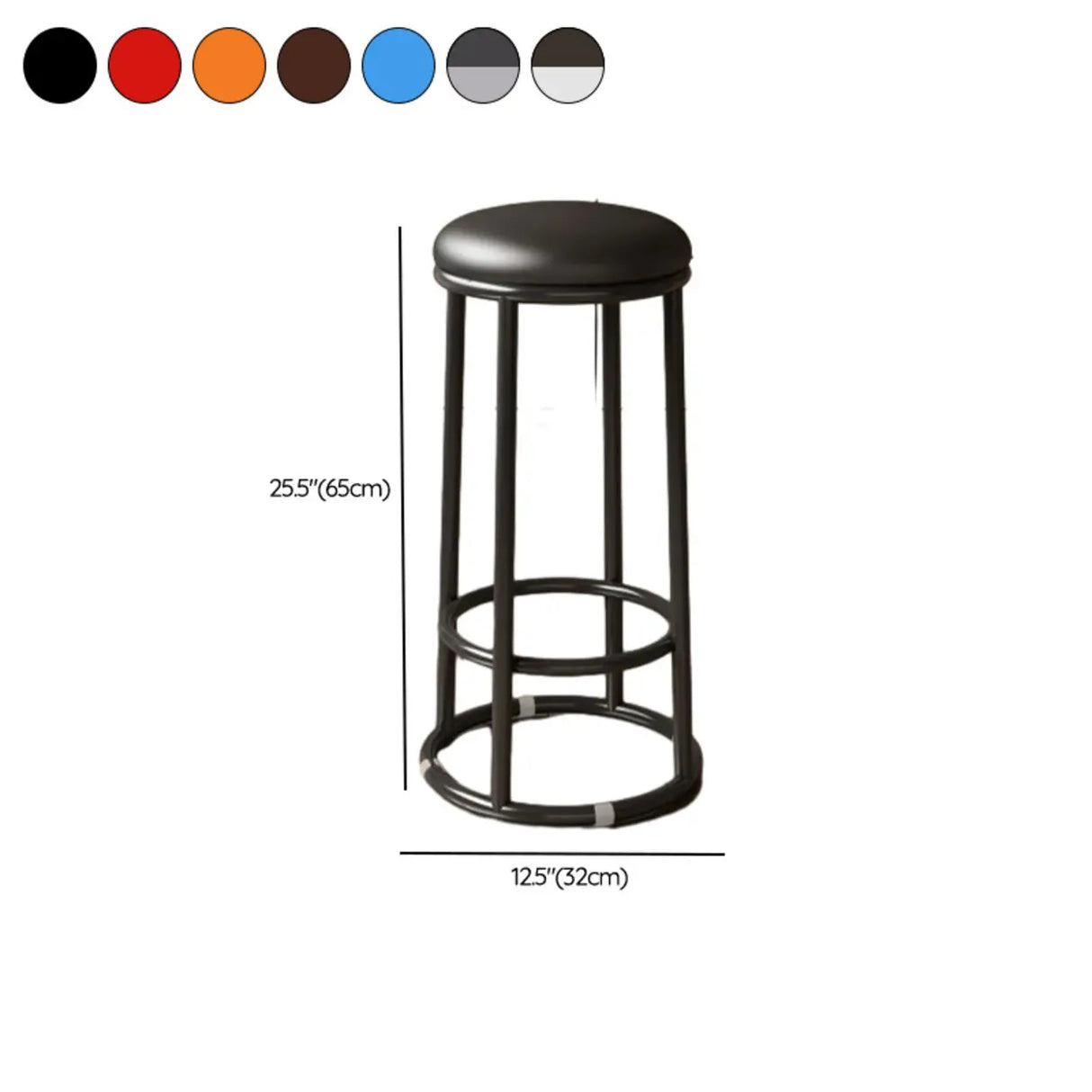Round Leather Seat Steel Frame Backless Bar Stool Image - 36