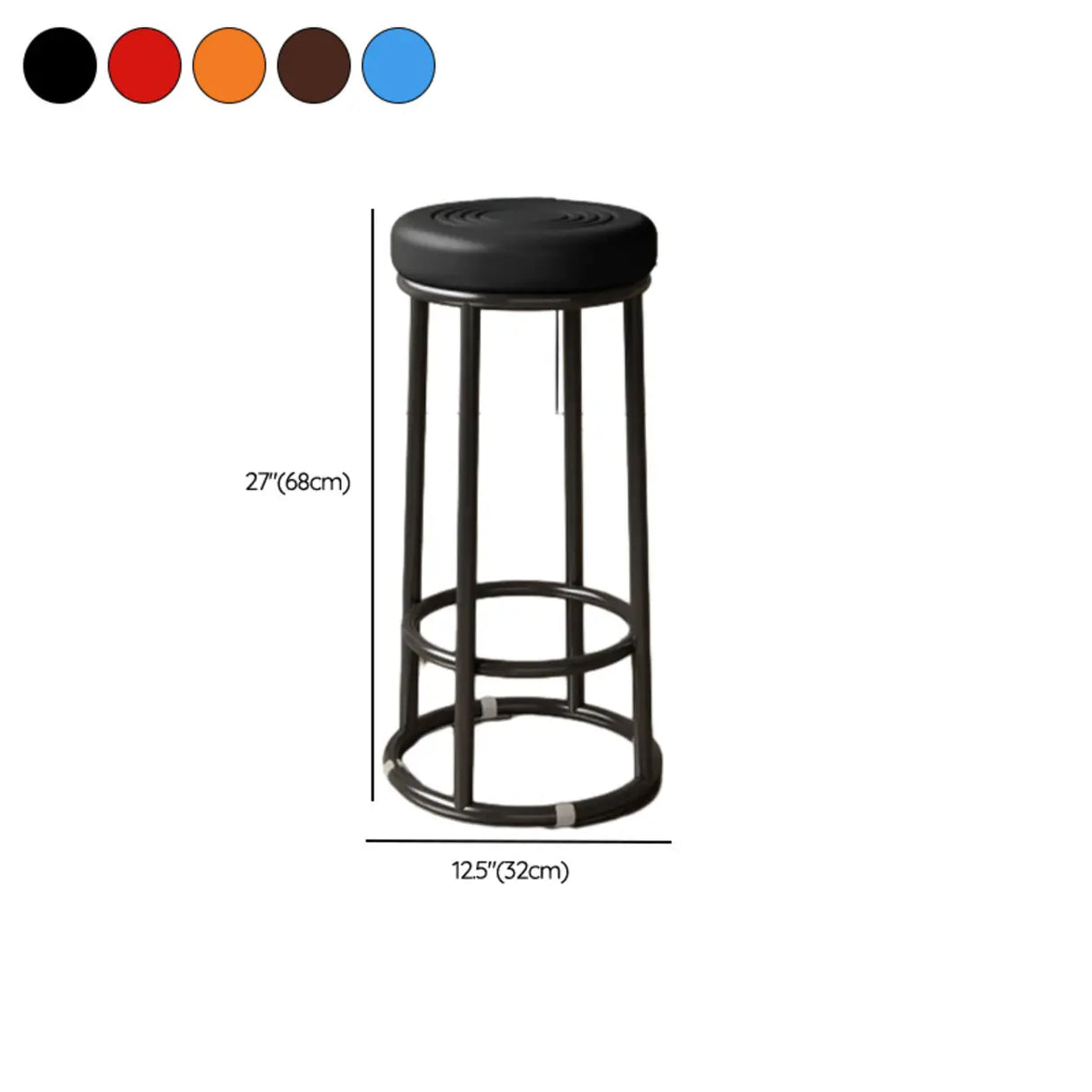 Round Leather Seat Steel Frame Backless Bar Stool Image - 37