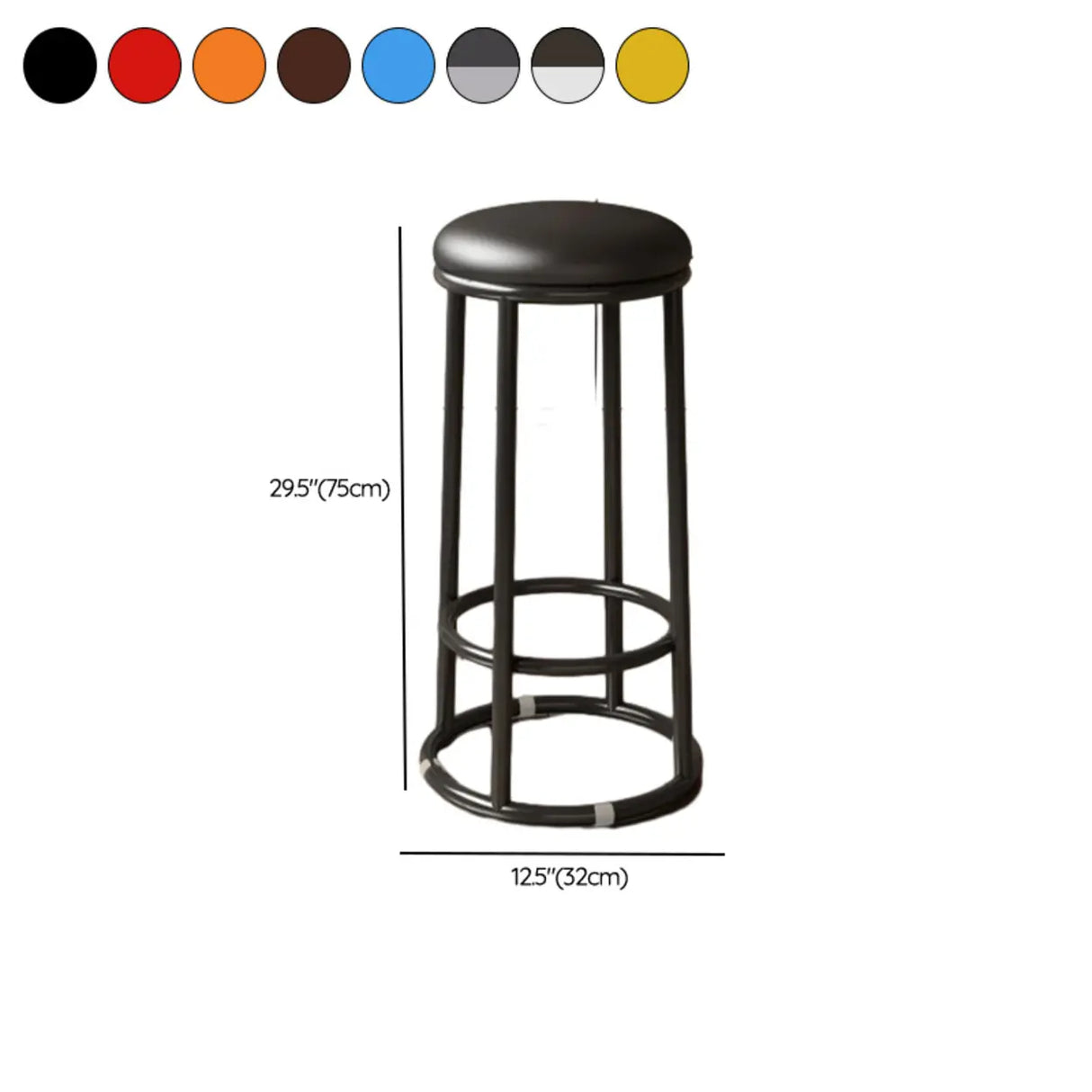 Round Leather Seat Steel Frame Backless Bar Stool Image - 38