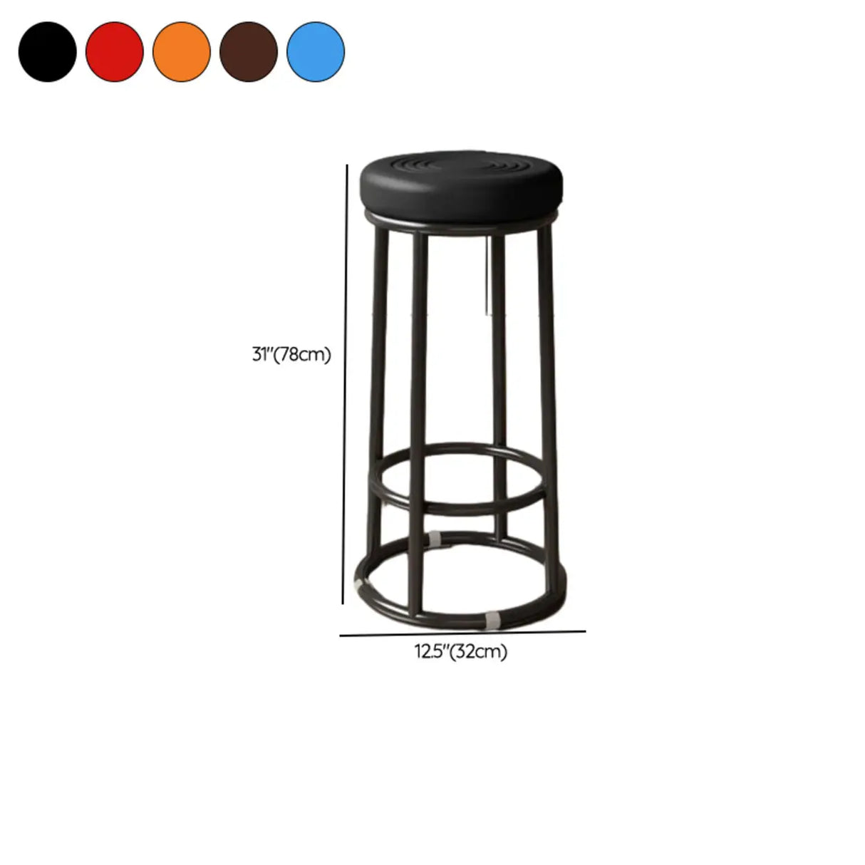 Round Leather Seat Steel Frame Backless Bar Stool Image - 39