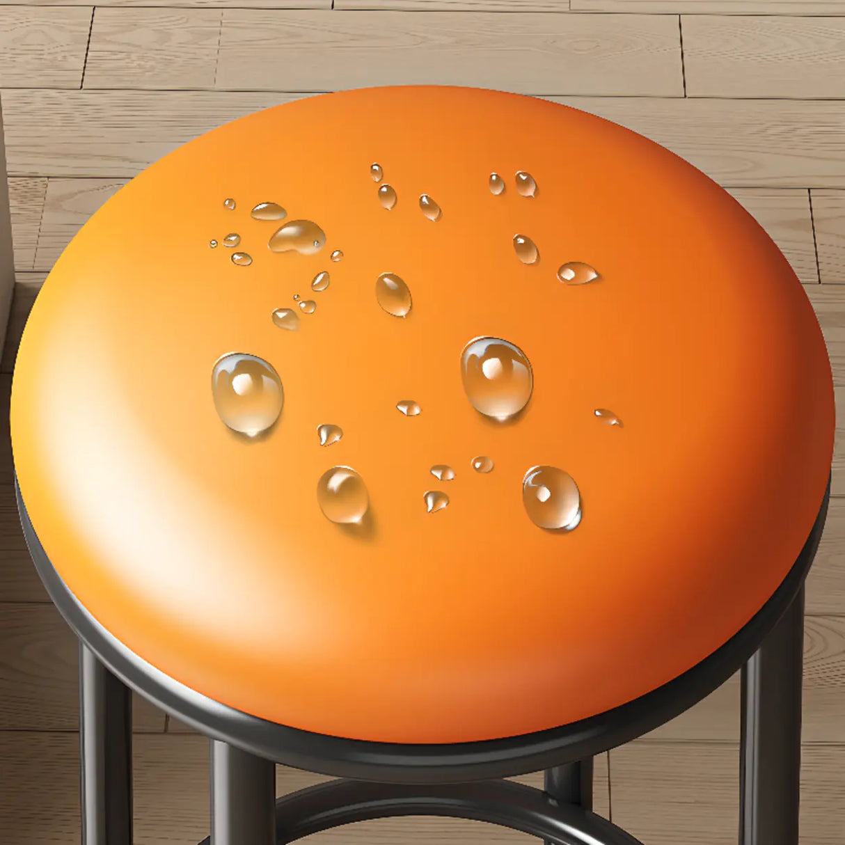 Round Leather Seat Steel Frame Backless Bar Stool Image - 9