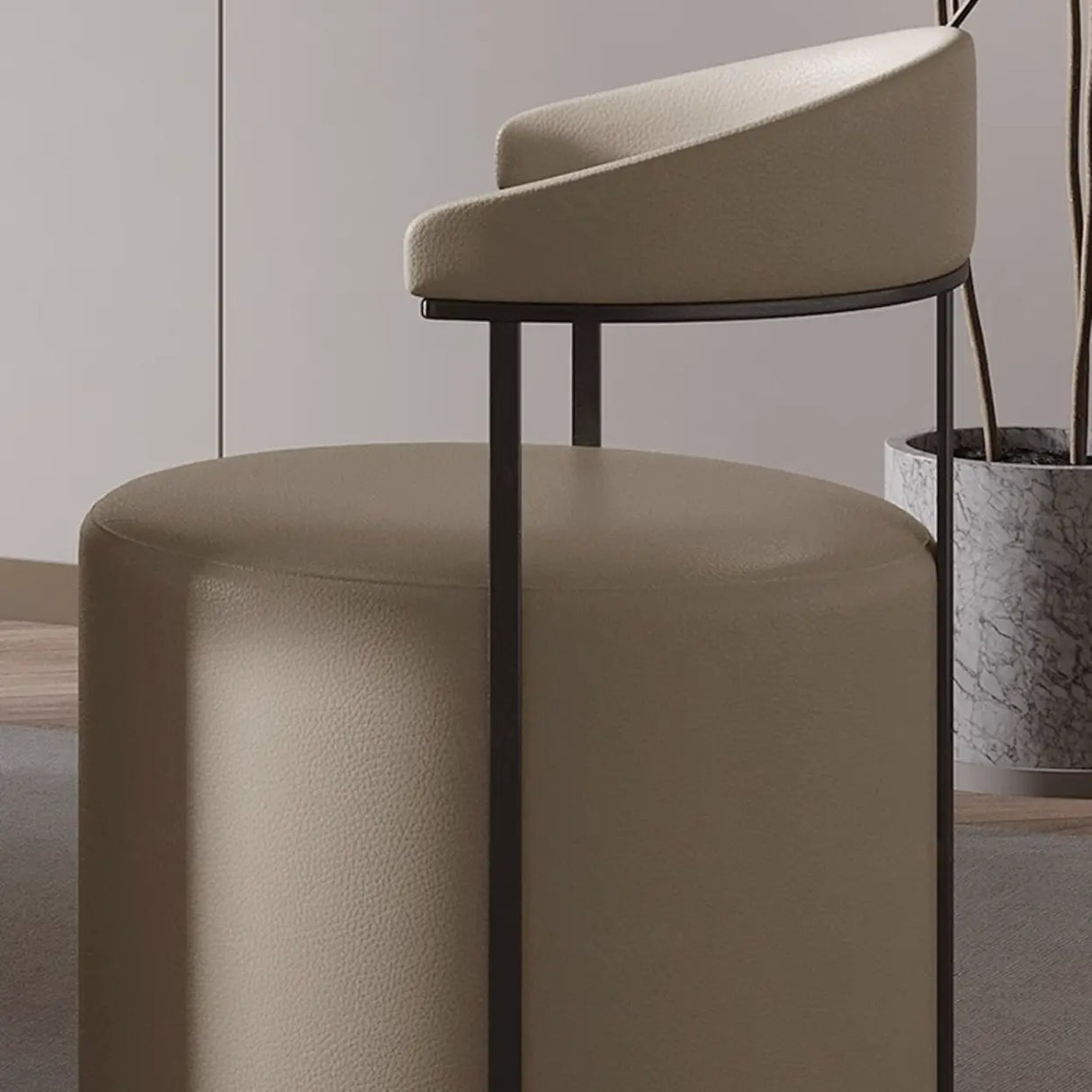 Round Leather Seating Curved Back Dining Chair Nude Image - 10