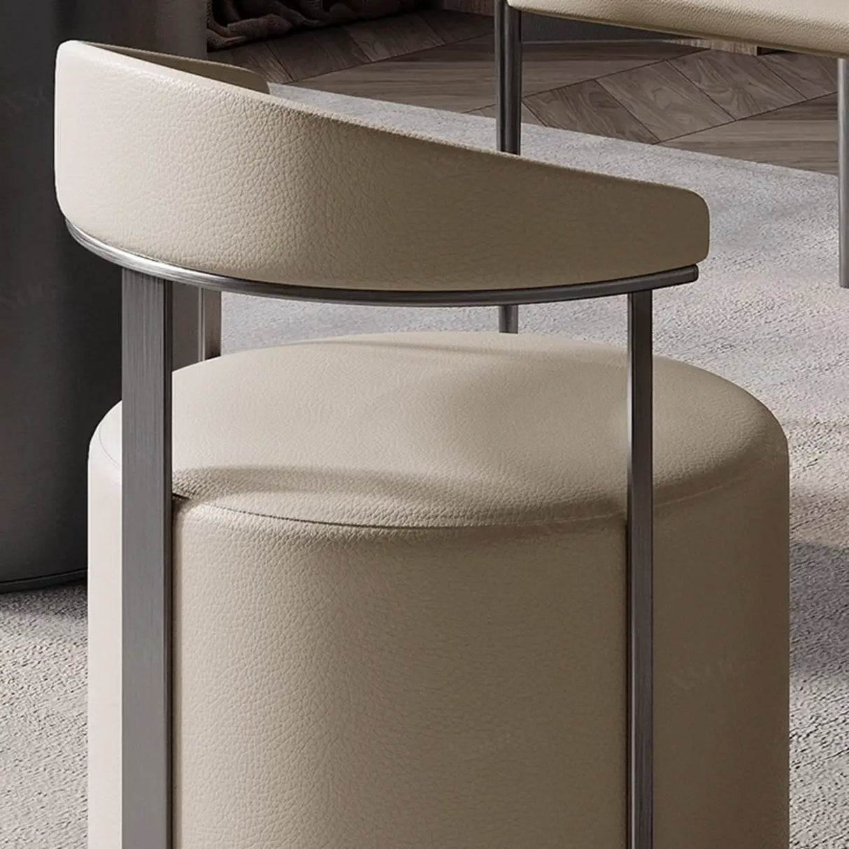 Round Leather Seating Curved Back Dining Chair Nude Image - 11