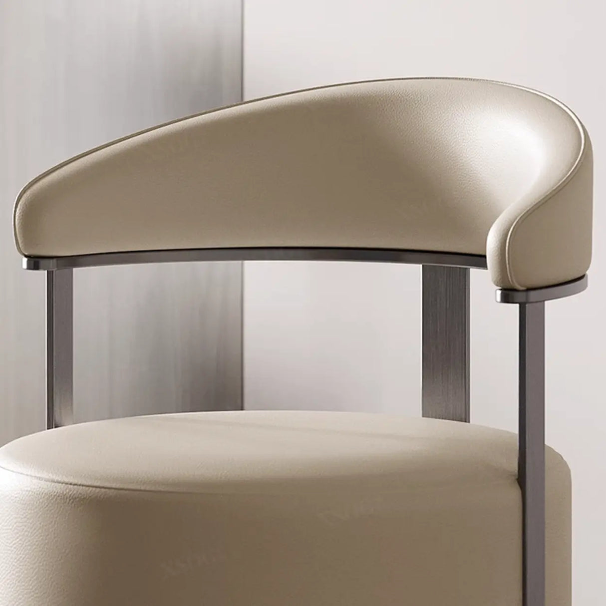 Round Leather Seating Curved Back Dining Chair Nude Image - 12