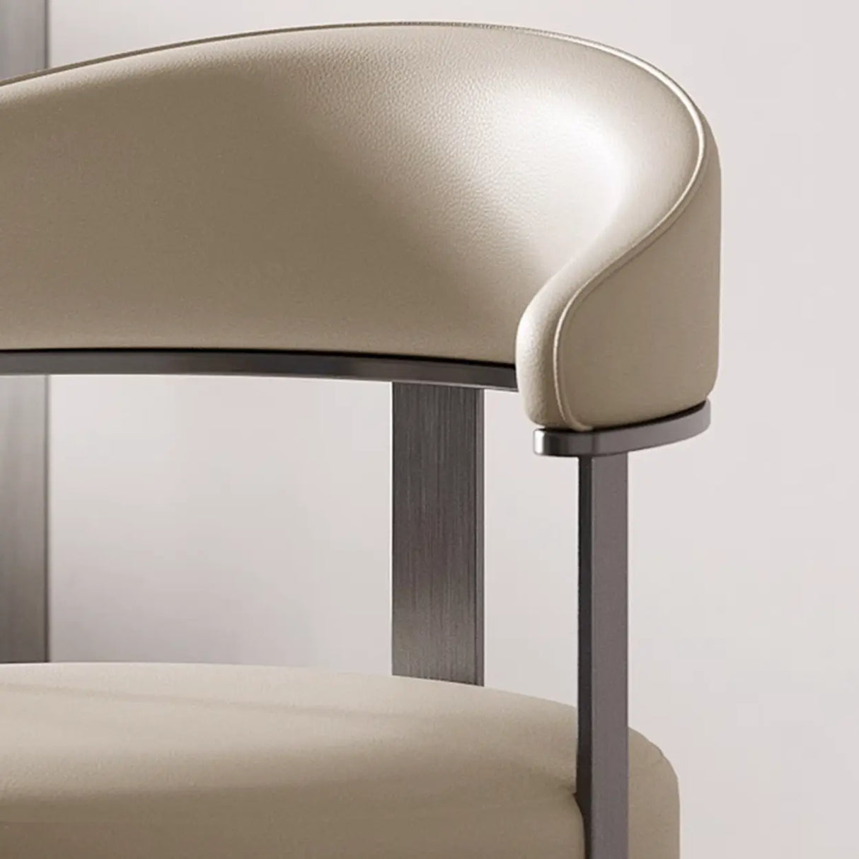 Round Leather Seating Curved Back Dining Chair Nude Image - 13