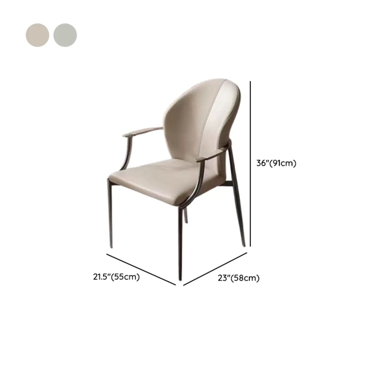 Round Leather Seating Curved Back Dining Chair Nude Image - 15
