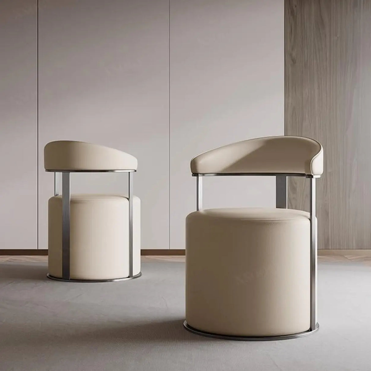 Round Leather Seating Curved Back Dining Chair Nude Image - 1