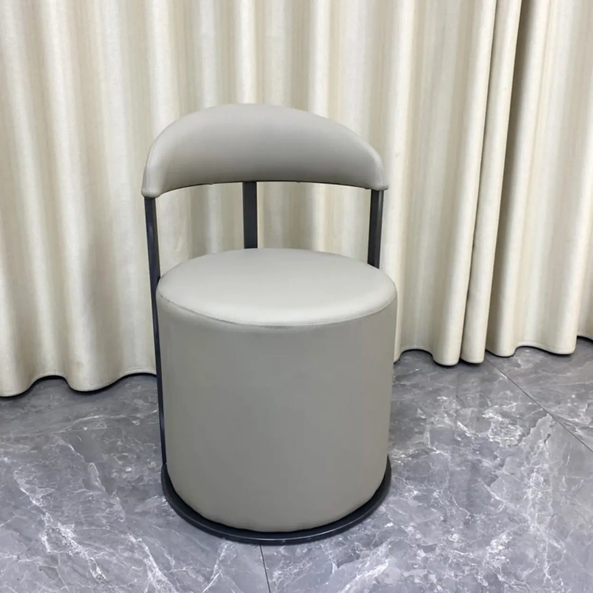 Round Leather Seating Curved Back Dining Chair Nude Image - 3