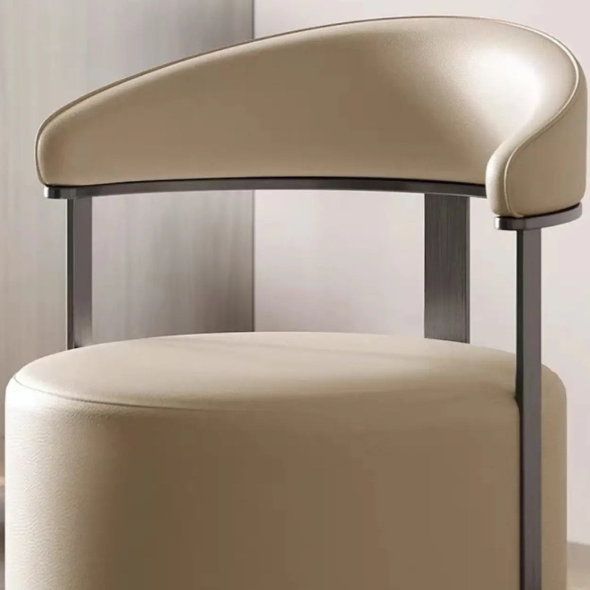 Round Leather Seating Curved Back Dining Chair Nude Image - 8