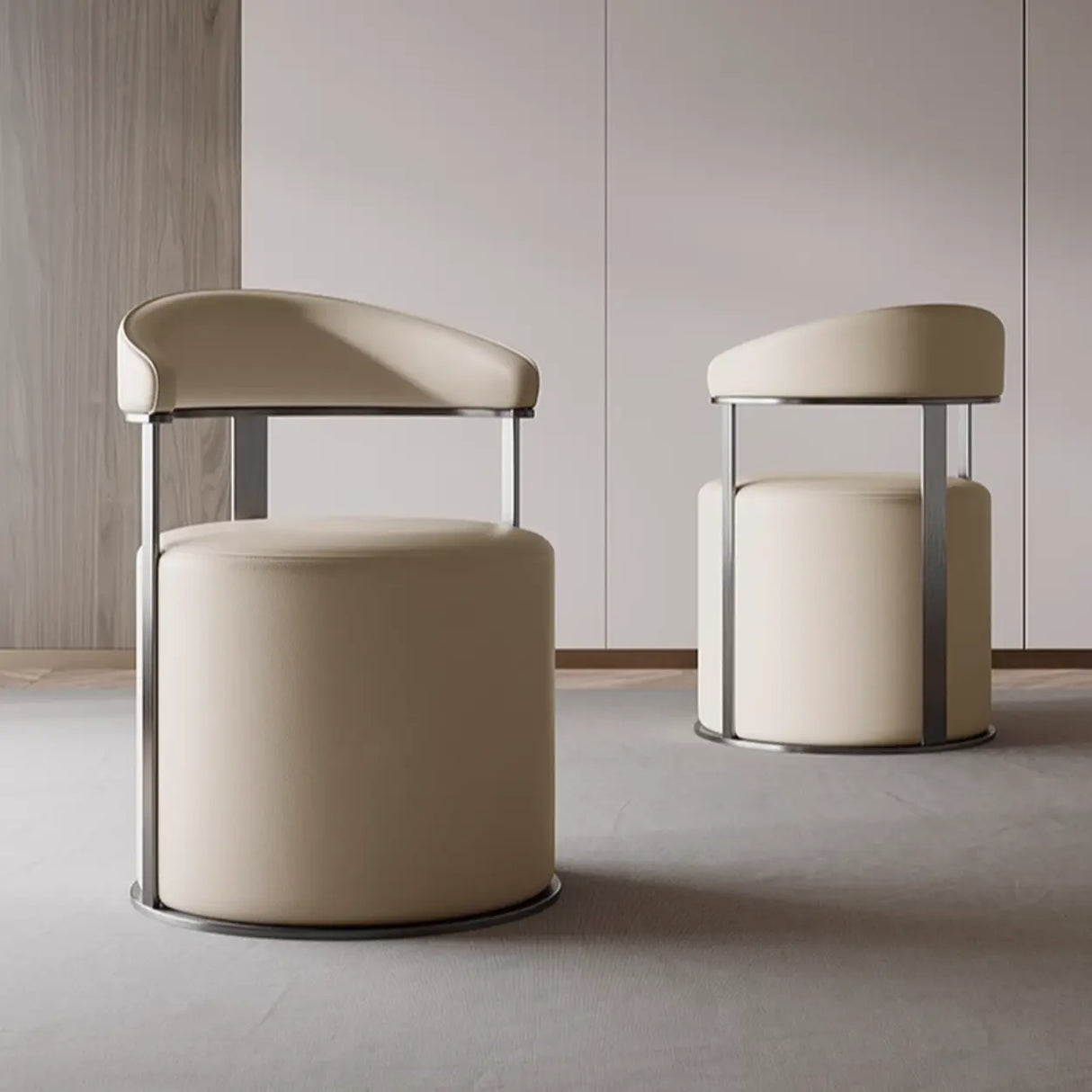 Round Leather Seating Curved Back Dining Chair Nude Image - 9