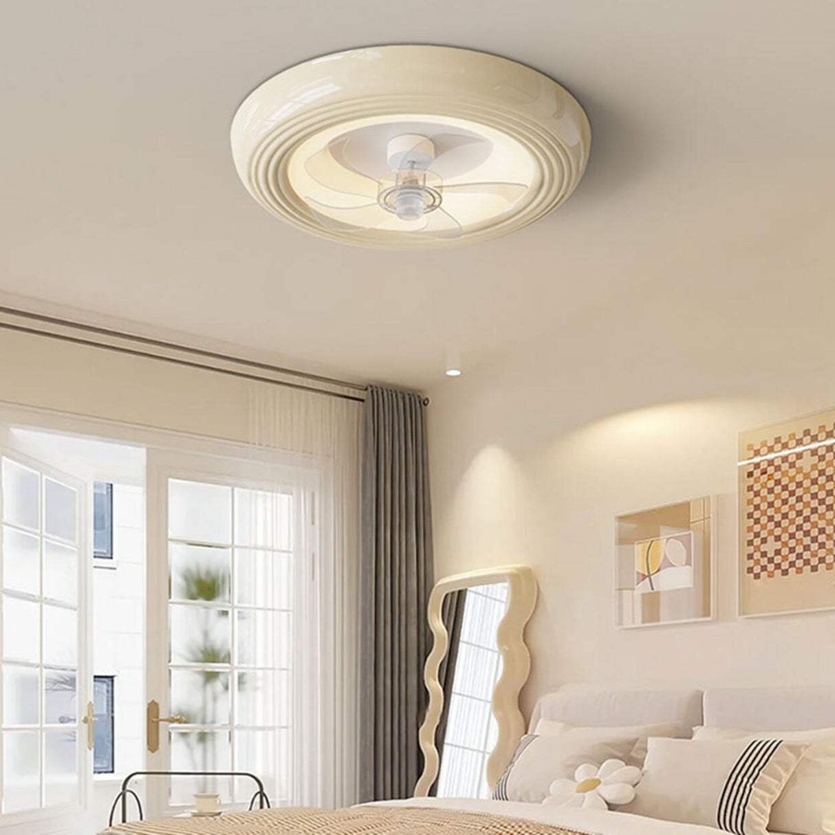 Round Living Room Stepless Dimming Ceiling Fan Light Image - 2