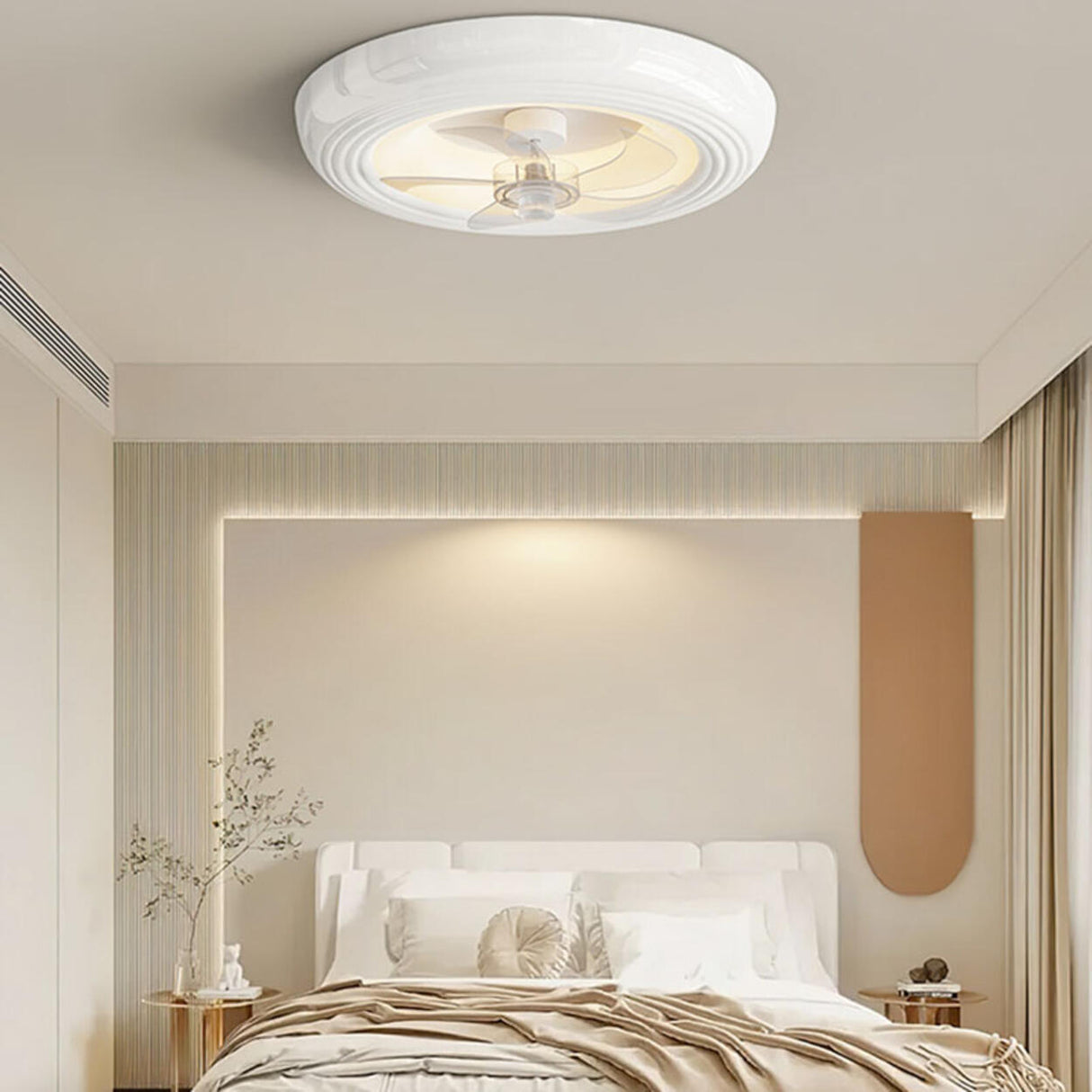 Round Living Room Stepless Dimming Ceiling Fan Light Image - 3