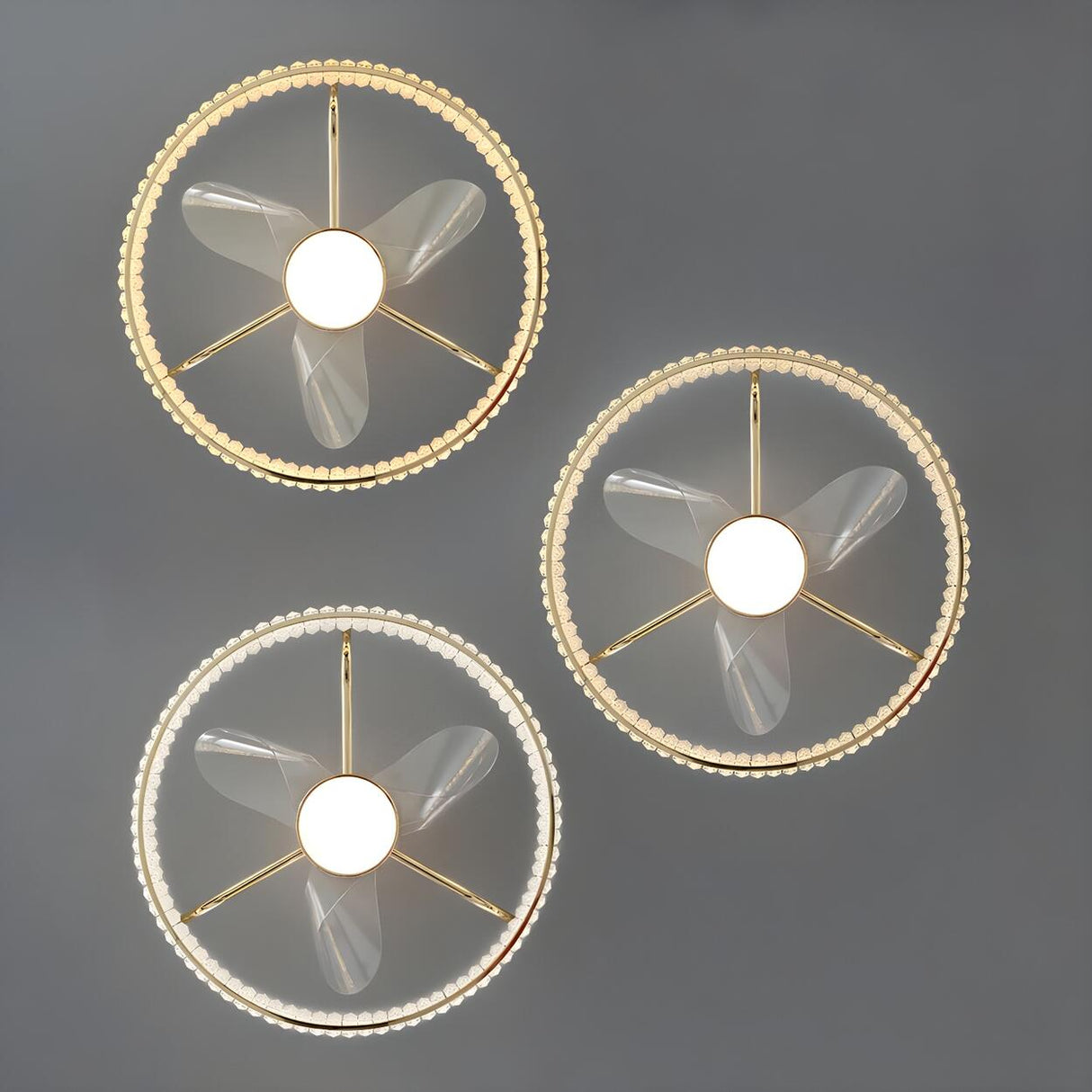 Round Luxury Gold Crystal LED Ceiling Fan with Light Image - 8