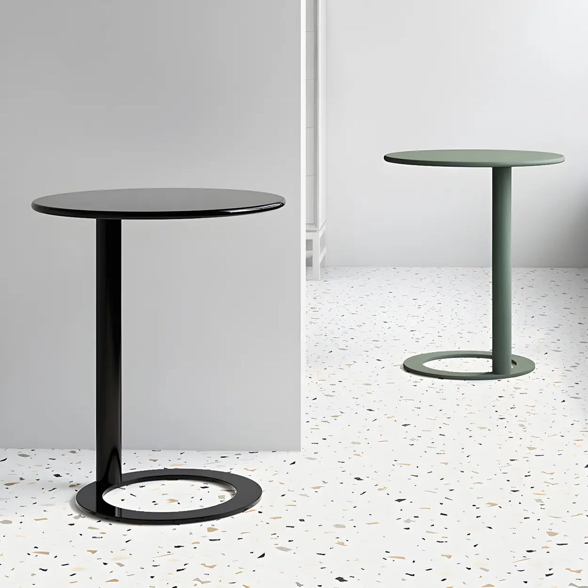 Round Metal White Pedestal Accent C-Shaped Side Table Image - 13