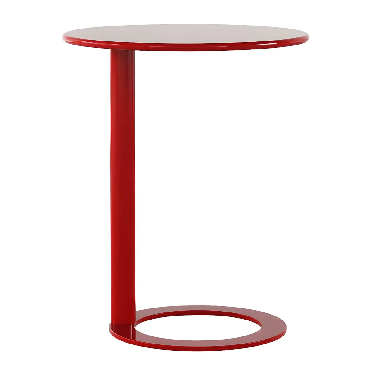 Round Metal White Pedestal Accent C-Shaped Side Table Image - 6