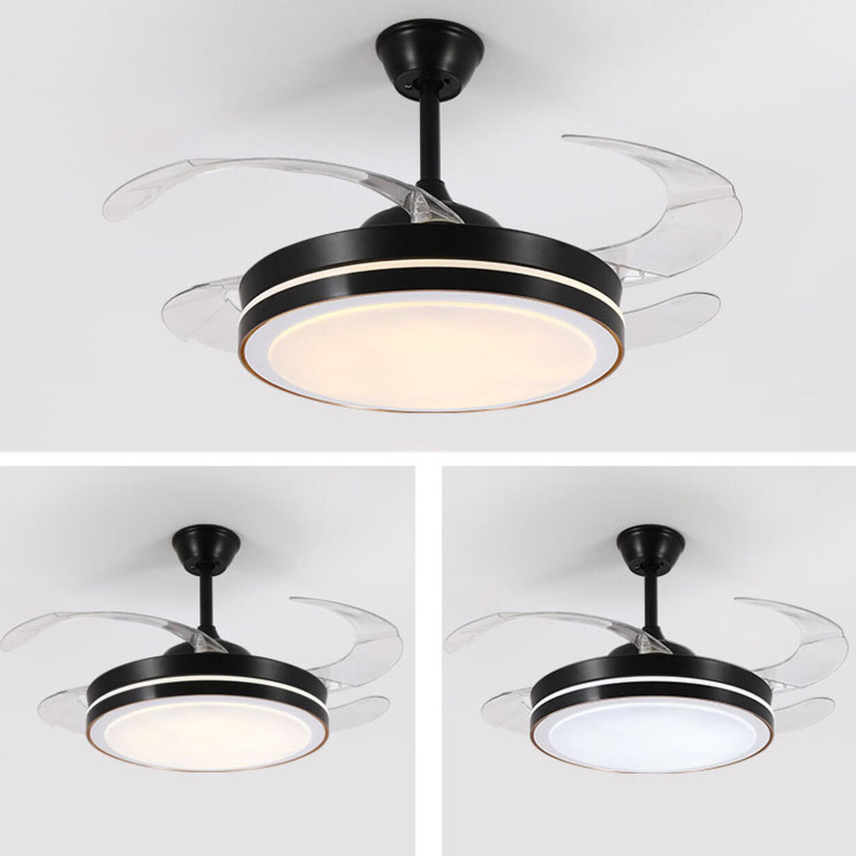 Round Modern 4 Clear Blade LED Ceiling Fan with Light Image - 12