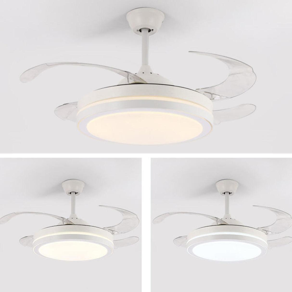 Round Modern 4 Clear Blade LED Ceiling Fan with Light Image - 13
